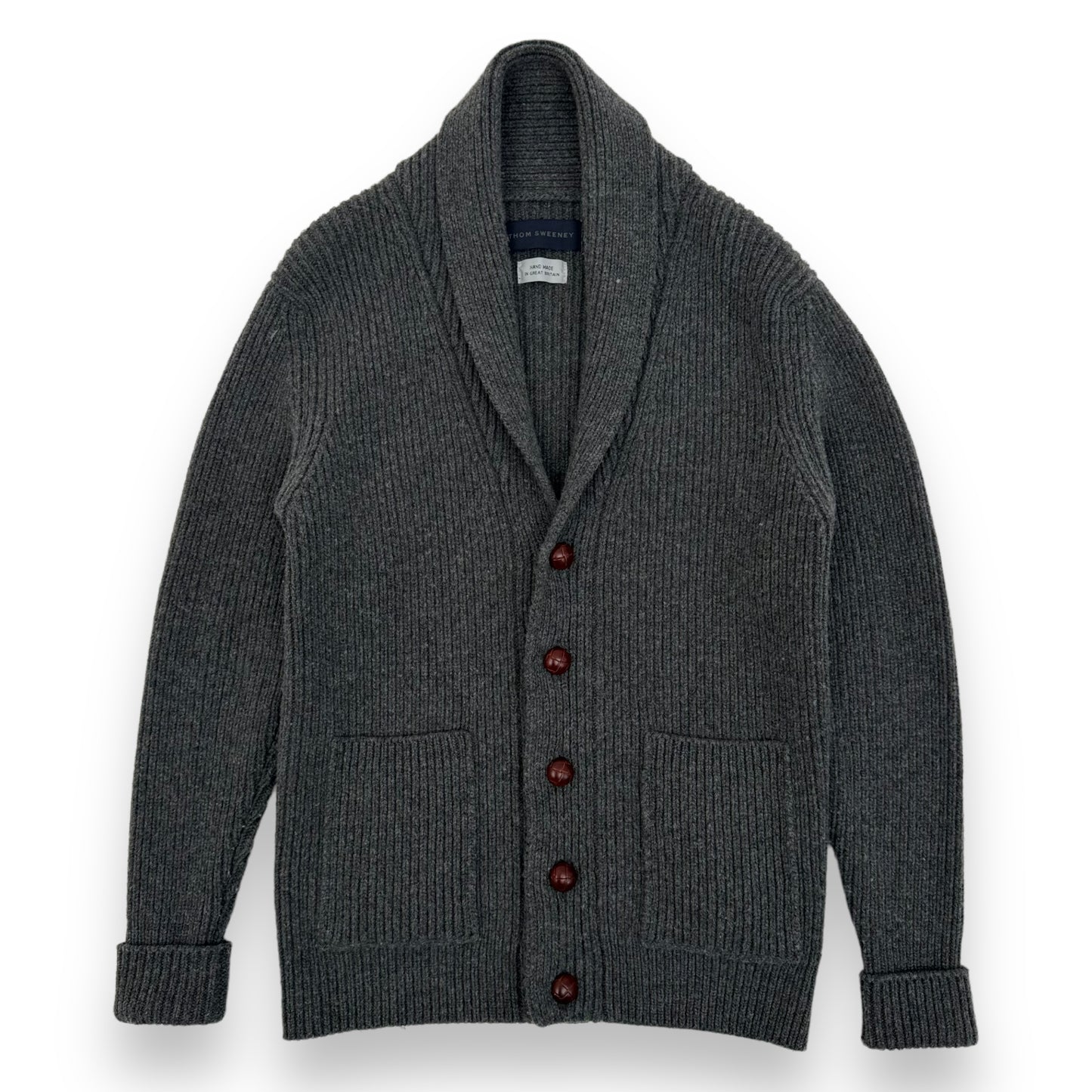 THOM SWEENEY SINGLE BREASTED WOOL SHAWL CARDIGAN GREY M