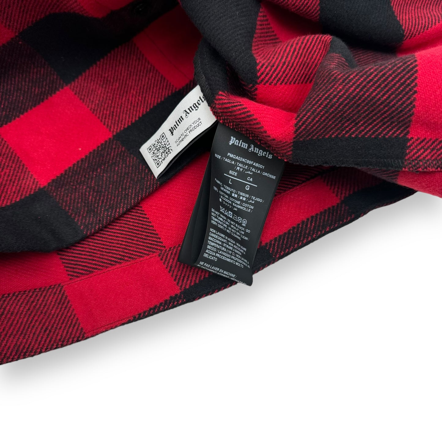 PALM ANGELS CLASSIC LOGO CHECKED OVER SHIRT BLACK / RED L