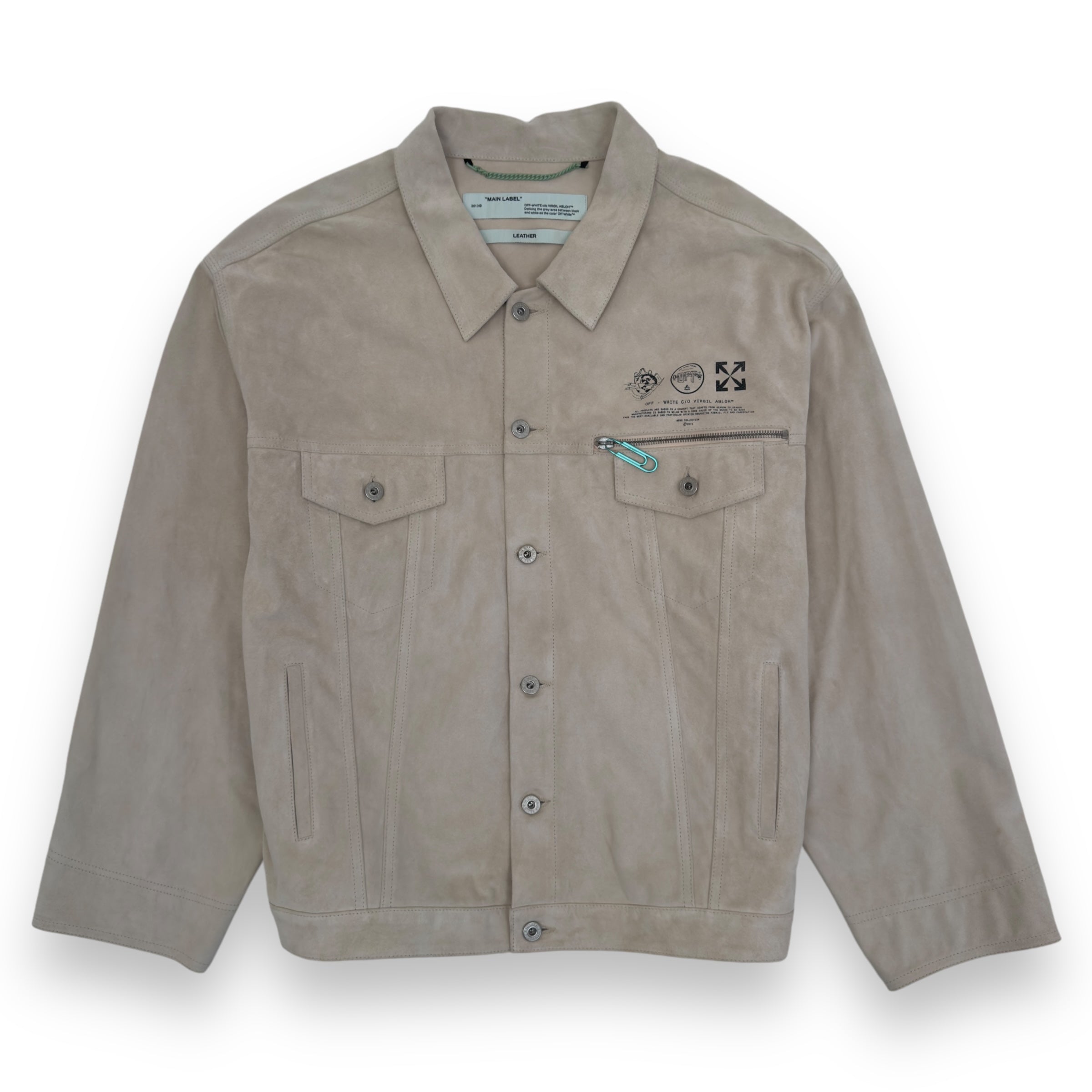 OFF-WHITE TAFT POINT LEATHER JACKET SAND / BLACK L