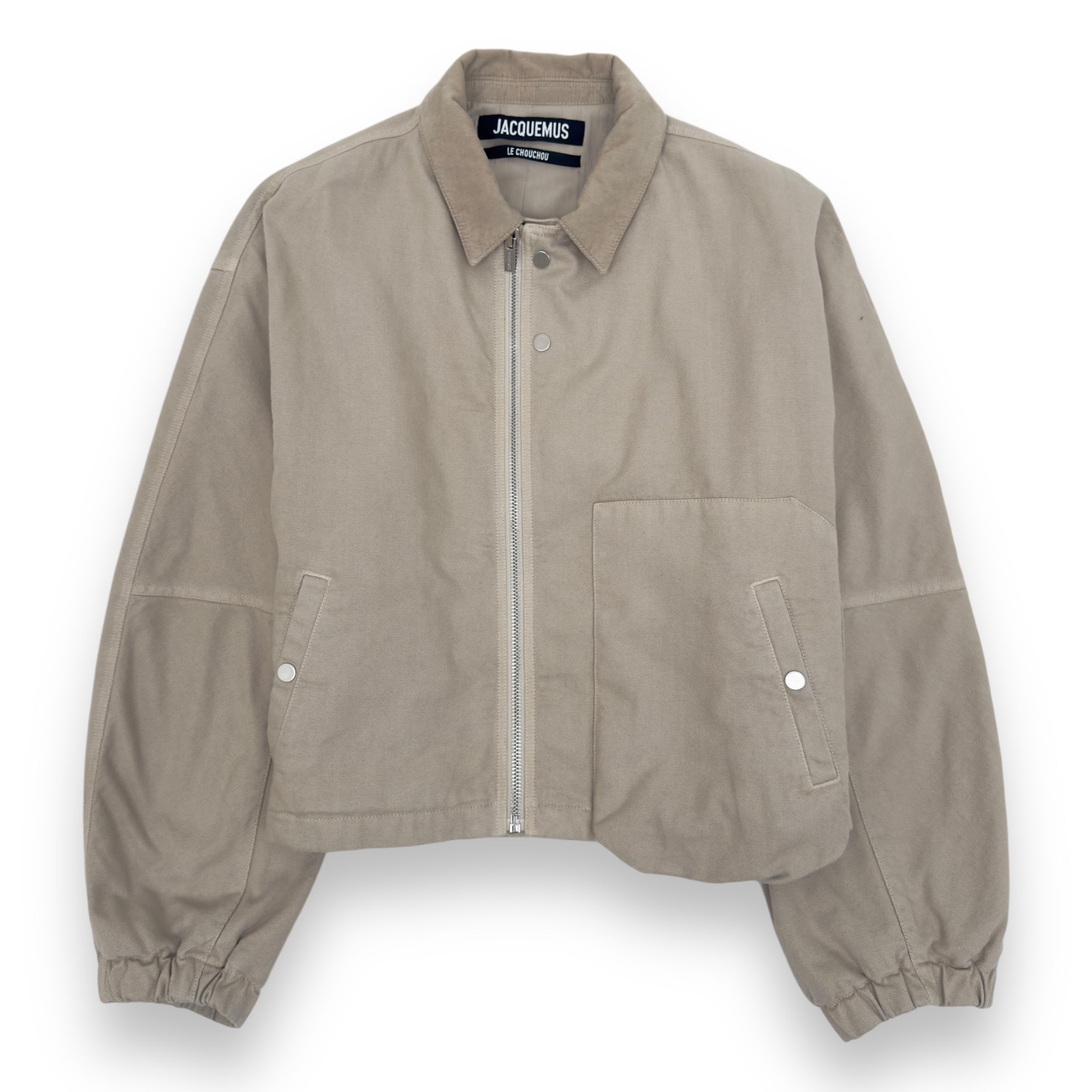 JACQUEMUS CROPPED LE BLOUSON TRIVELA UTILITY COTTON JACKET NATURAL XS