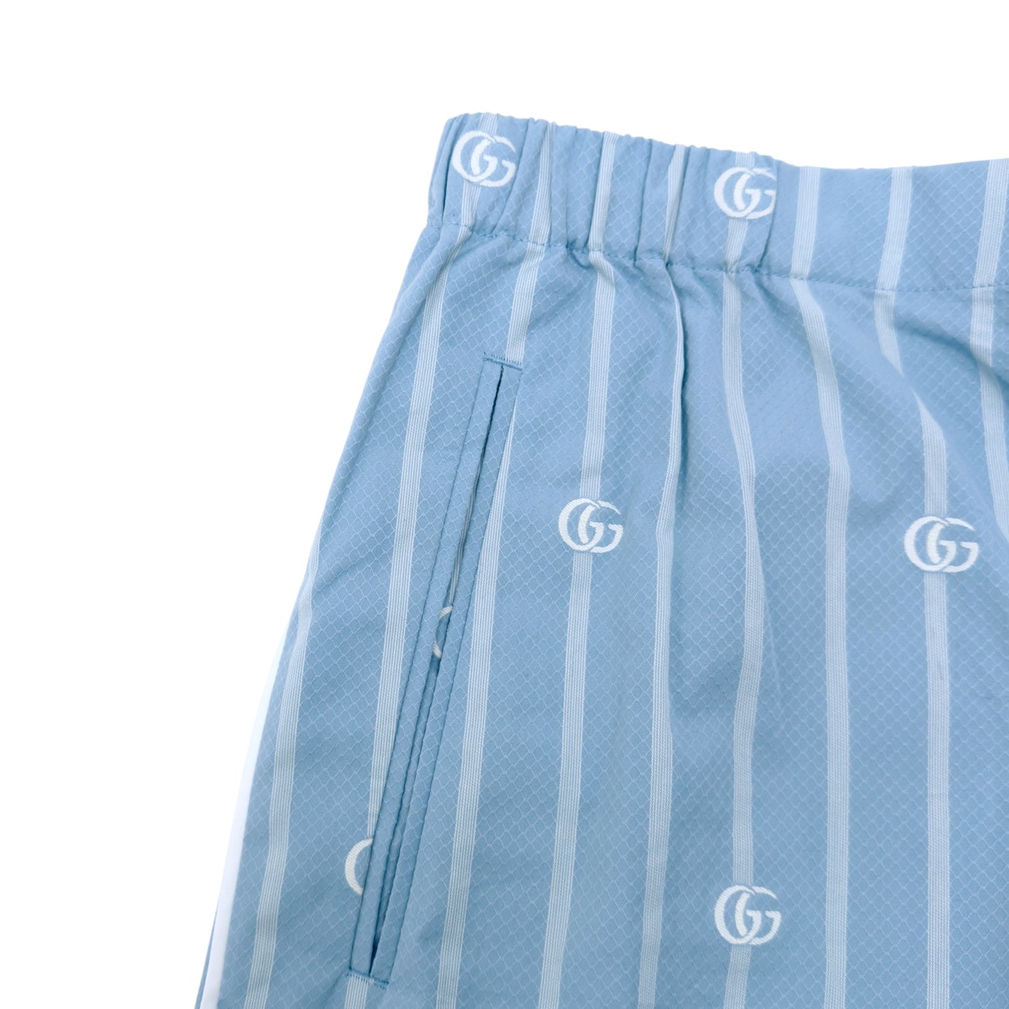 GUCCI LOGO-JACQUARD STRIPED COTTON-POPLIN SHORTS BLUE M