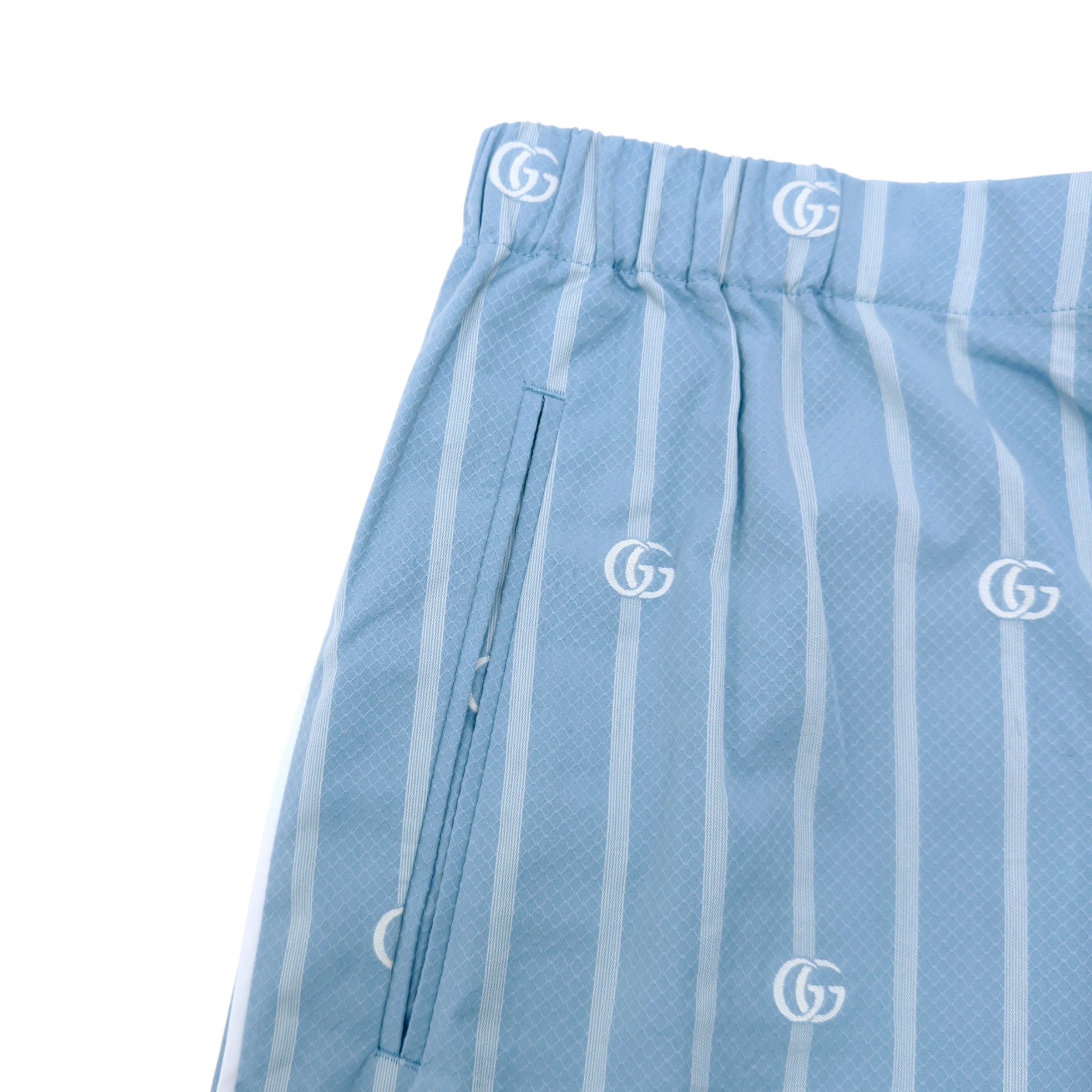GUCCI LOGO-JACQUARD STRIPED COTTON-POPLIN SHORTS BLUE M