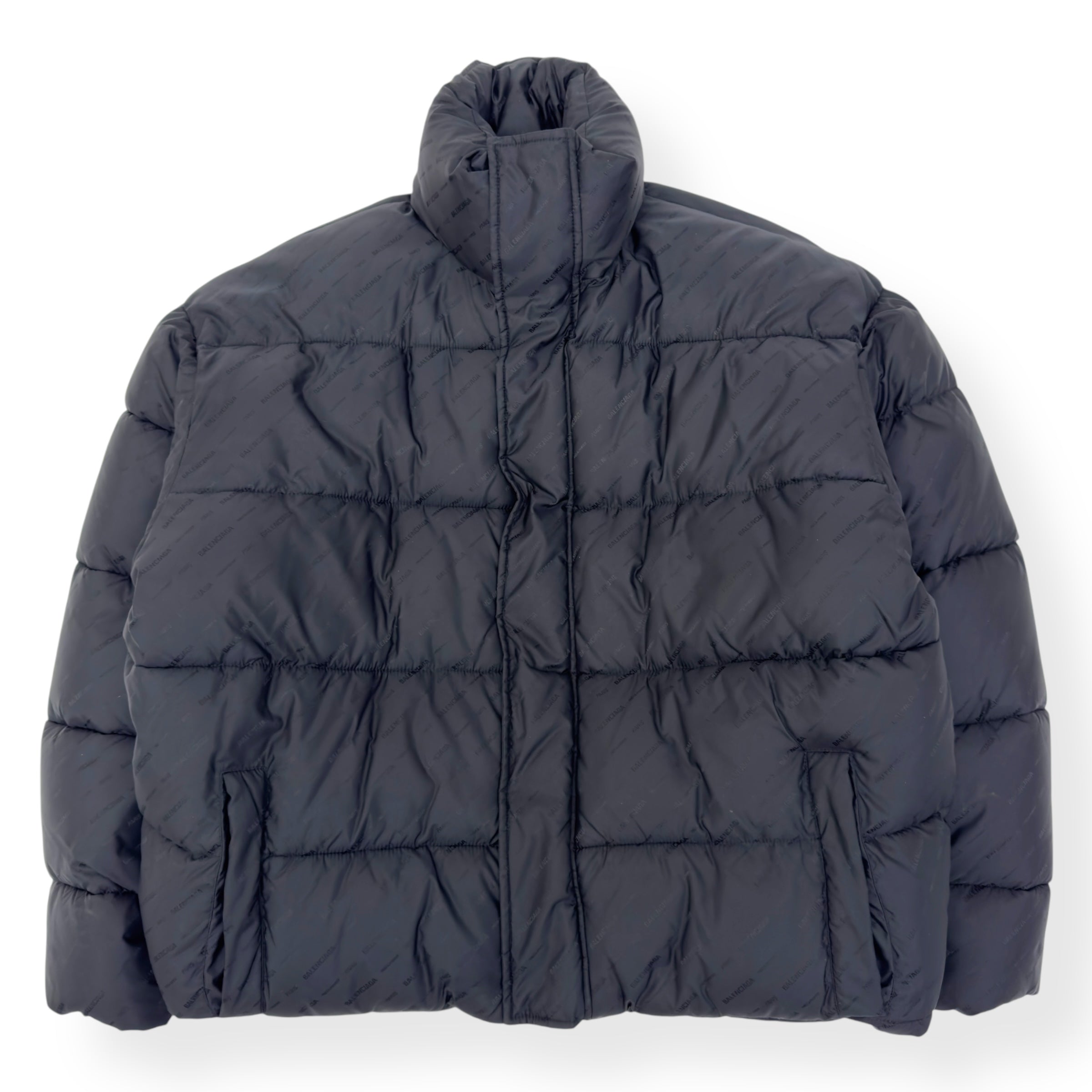 BALENCIAGA OVERSIZED QUILTED LOGO-JACQUARD SHELL PUFFER JACKET BLACK 46 / XS