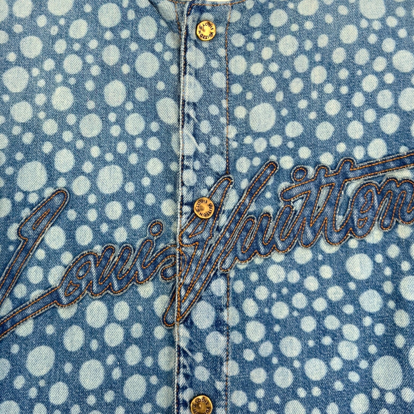 LOUIS VUITTON X YAYOI KUSAMA DOT BASEBALL SHIRT BLUE / WHITE L