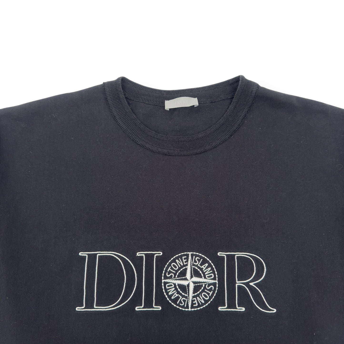 DIOR X STONE ISLAND OVERSIZED LOGO EMBROIDERED T-SHIRT BLACK / WHITE XL
