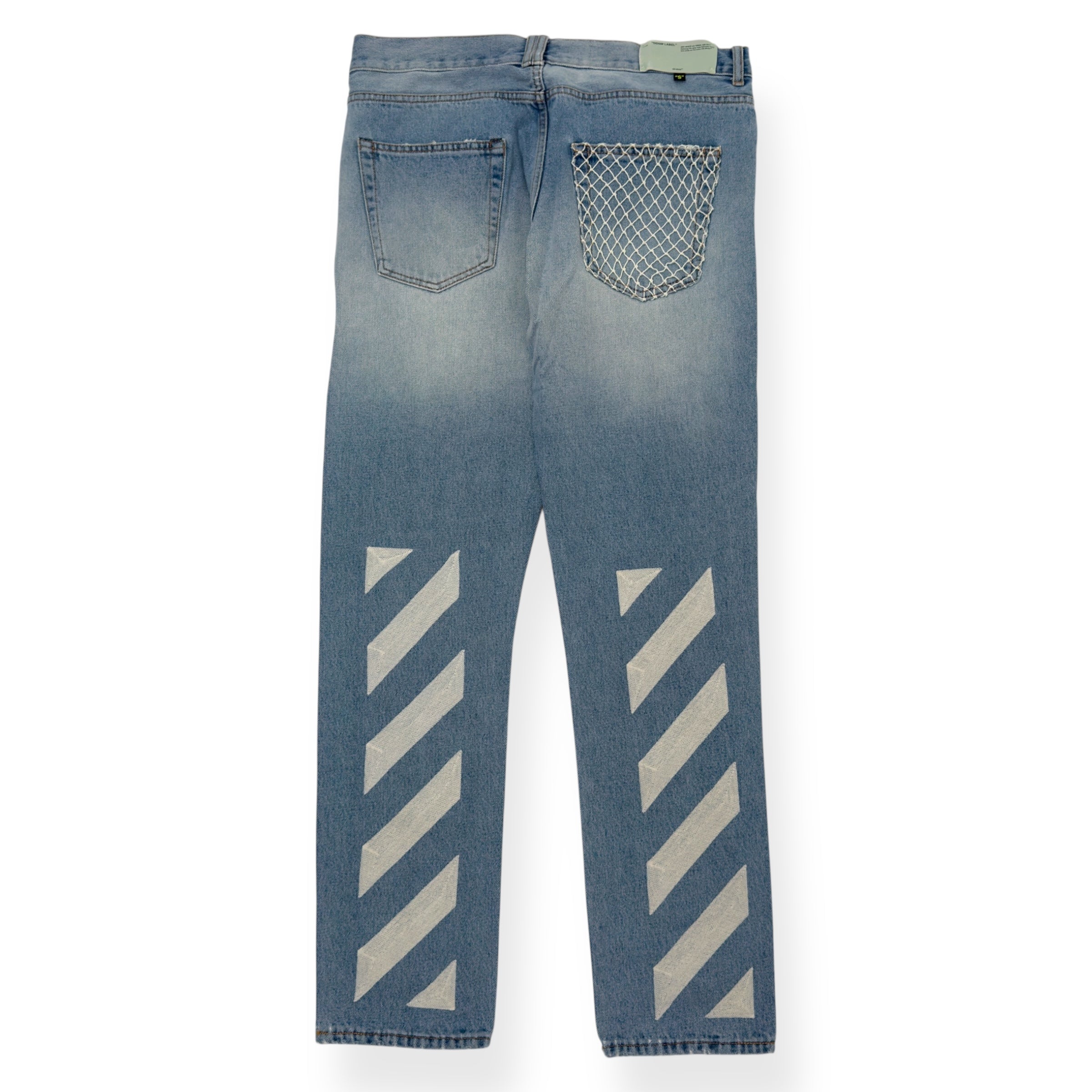 OFF-WHITE BLEACHED DENIM JEANS BLUE / WHITE W34”