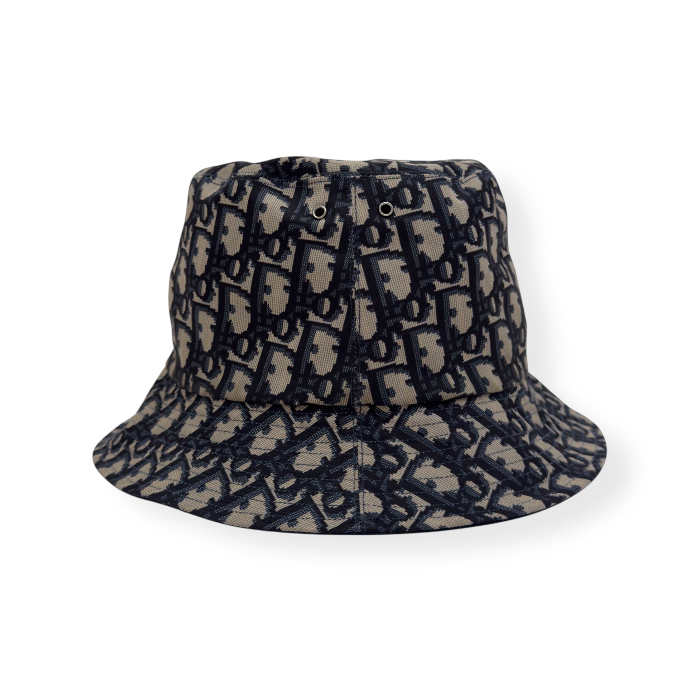 DIOR REVERSIBLE TEDDY-D SMALL BRIM BUCKET HAT NAVY / BEIGE M