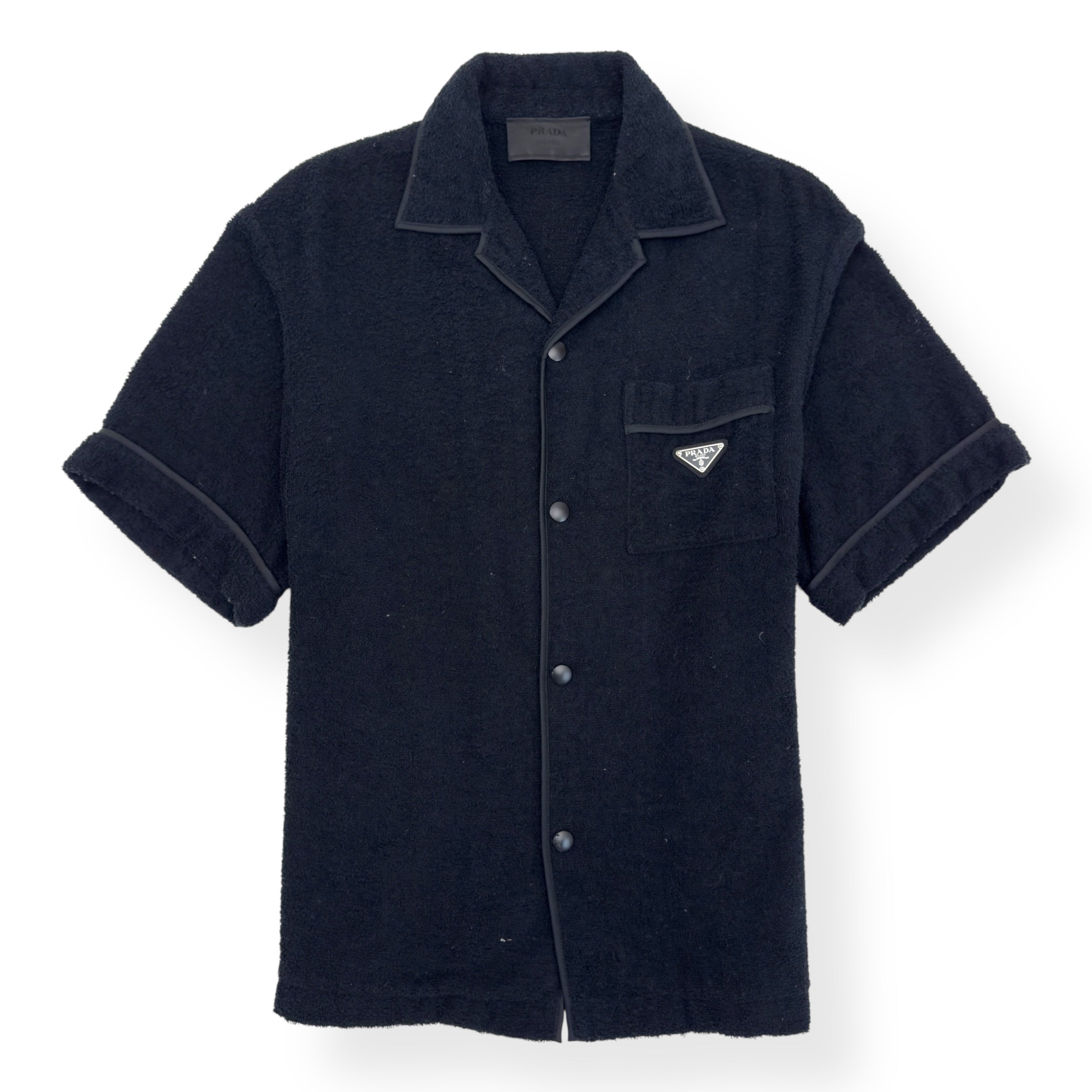 PRADA COTTON TOWELLING BOWLING SHIRT BLACK M