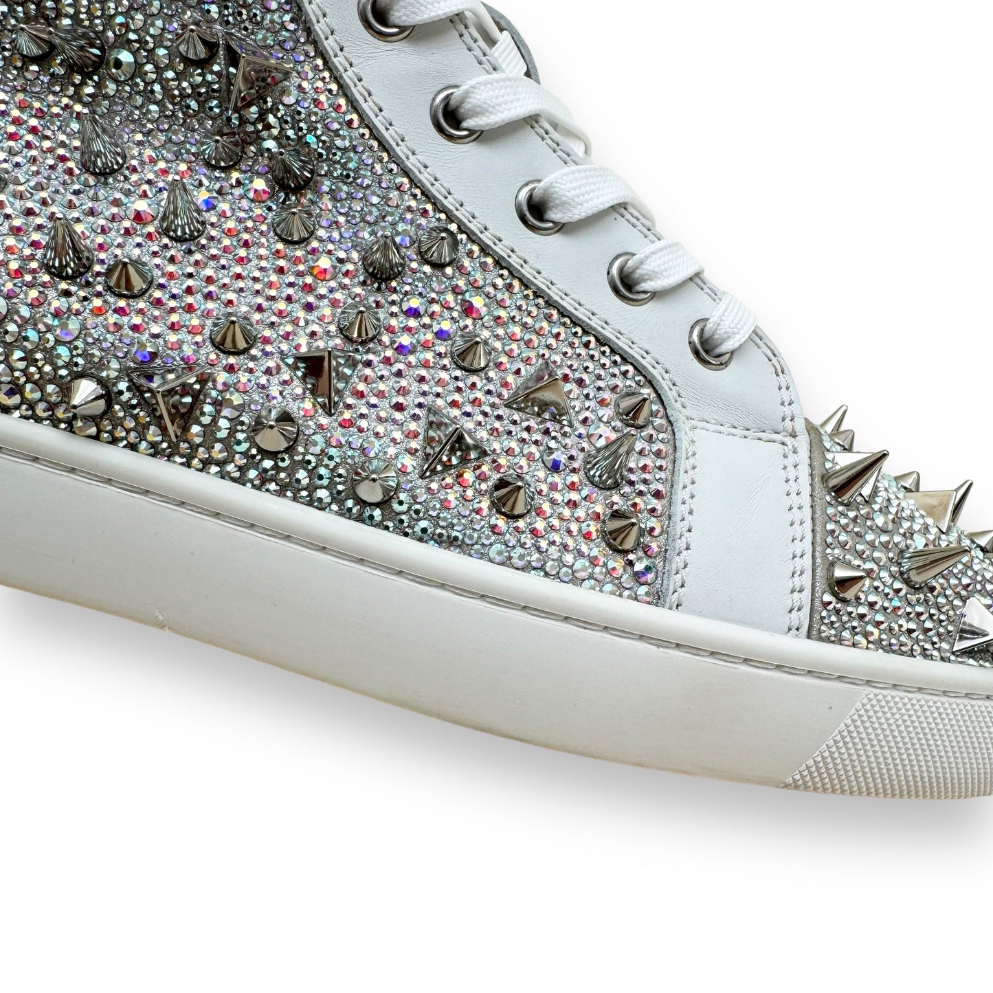 CHRISTIAN LOUBOUTIN PIK SPIKE HIGH TOP SNEAKER WHITE / SILVER UK8