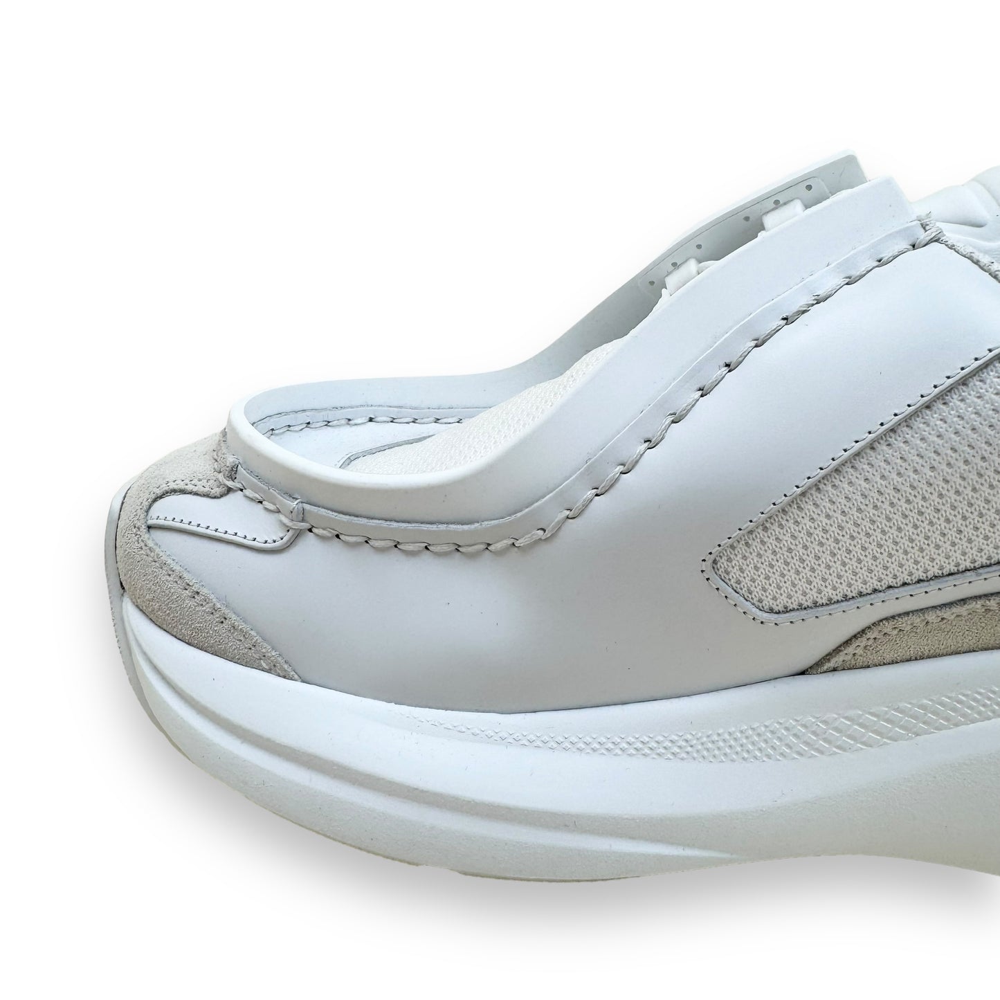 PRADA SYSTEME BRUSHED LEATHER SNEAKER WHITE UK9.5