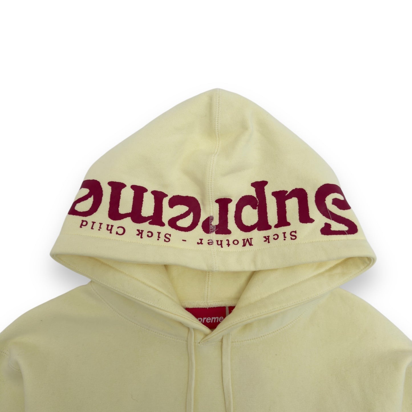 SUPREME SICK MOTHER HOODIE PALE YELLOW / RED XL