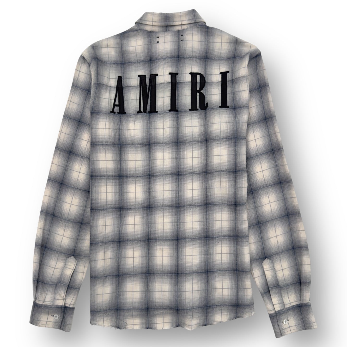 AMIRI FLANNEL LOGO APPLIQUÉ BRUSHED COTTON SHIRT BLUE / BLACK M