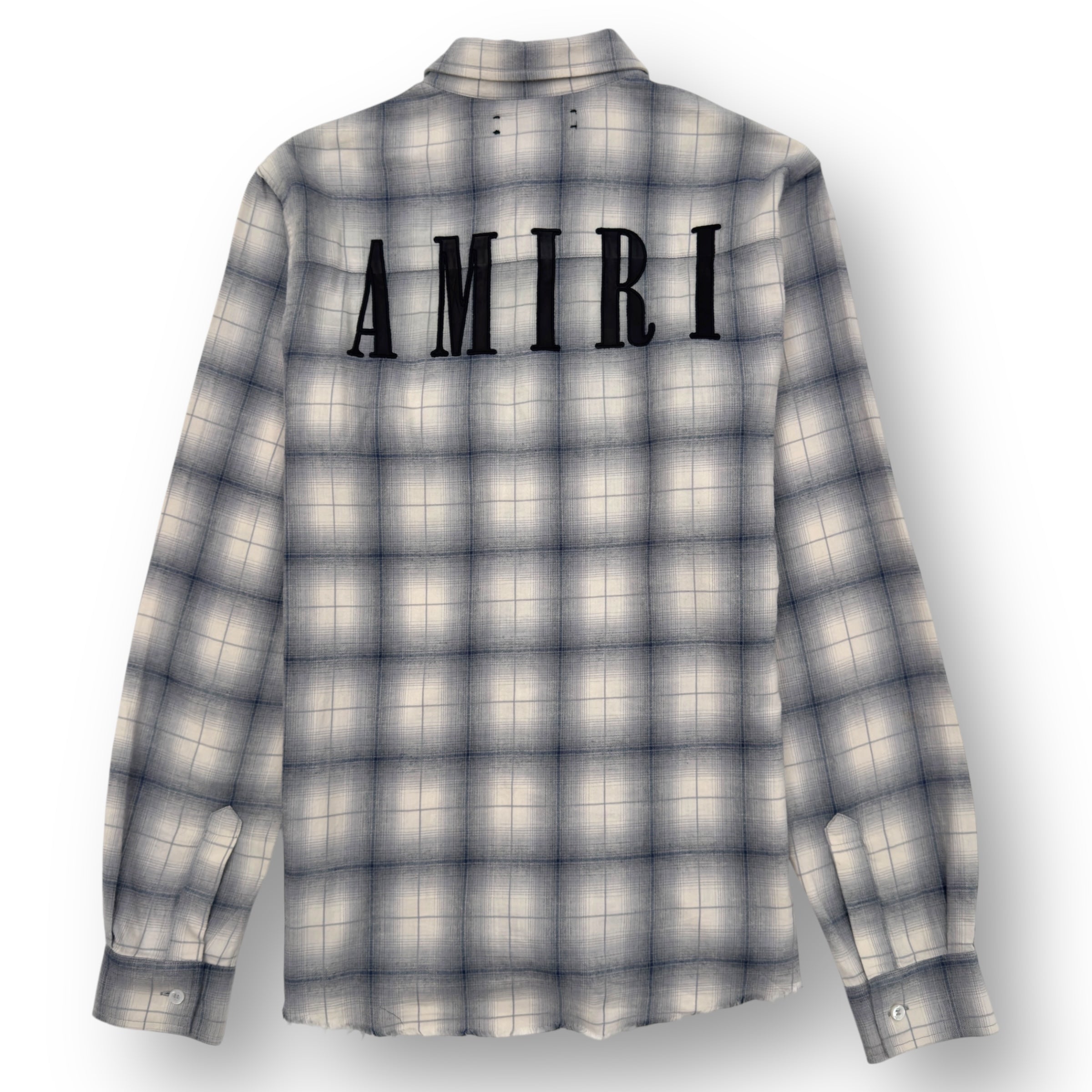 AMIRI FLANNEL LOGO APPLIQUÉ BRUSHED COTTON SHIRT BLUE / BLACK M