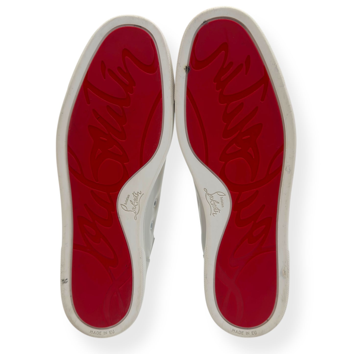 CHRISTIAN LOUBOUTIN LOU SPIKE FLAT CALF HIGH TOP SNEAKER WHITE UK10.5