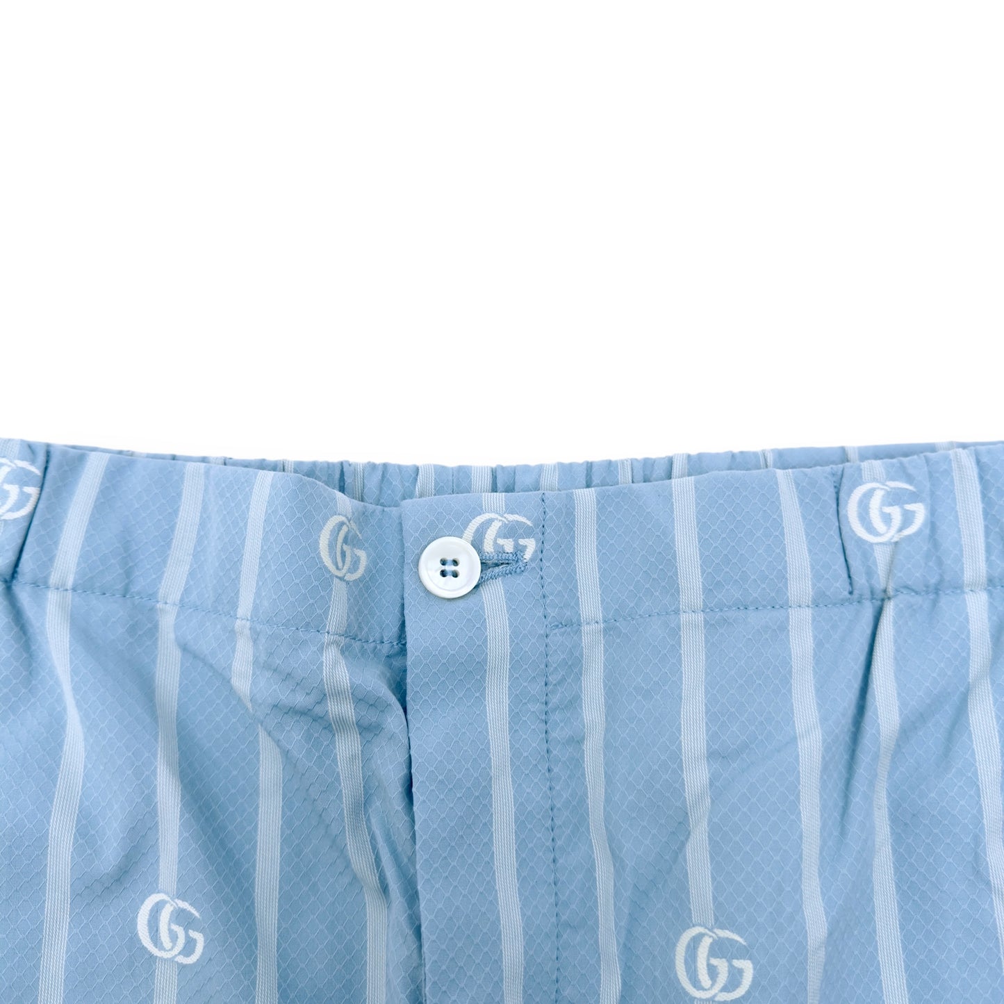 GUCCI LOGO-JACQUARD STRIPED COTTON-POPLIN SHORTS BLUE M