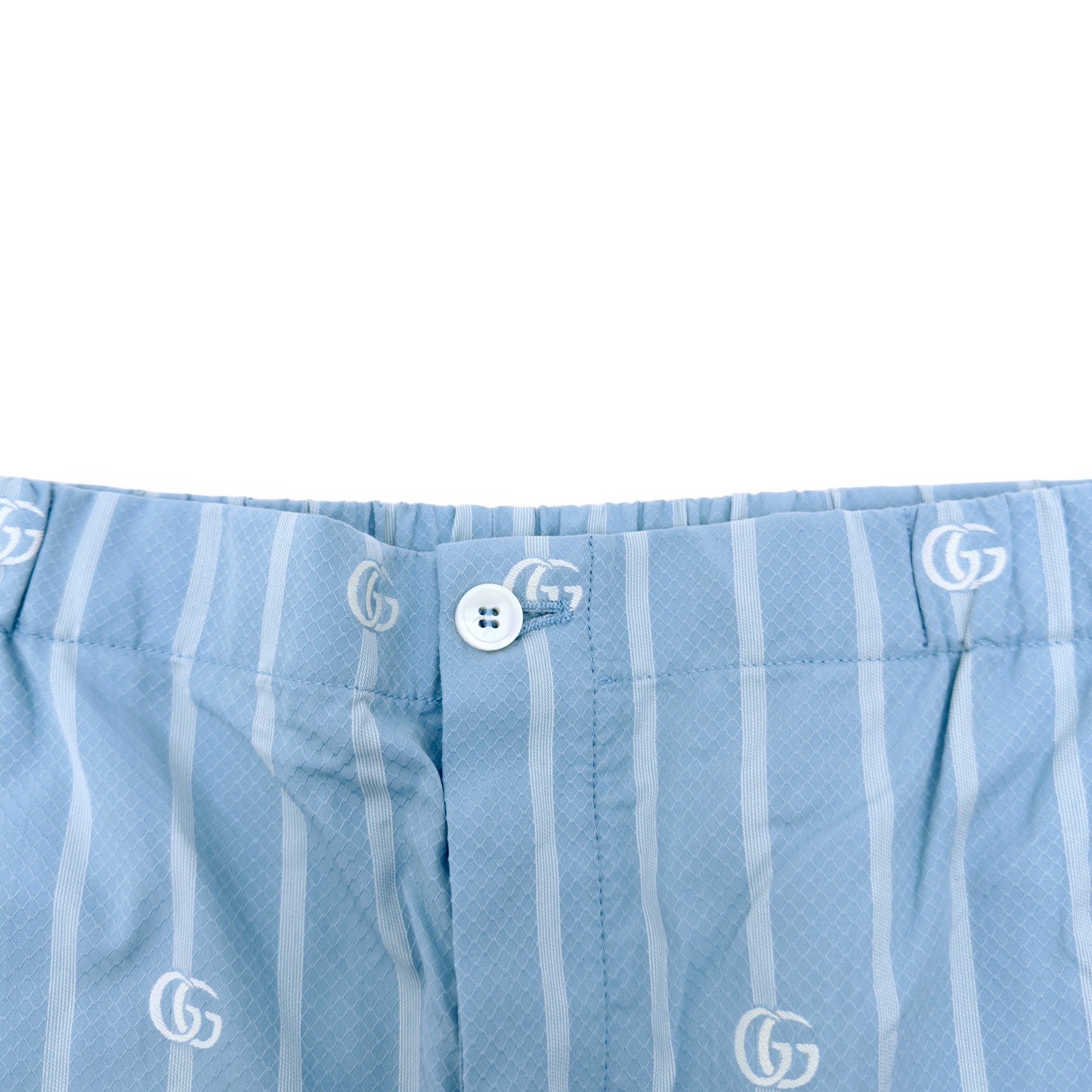 GUCCI LOGO-JACQUARD STRIPED COTTON-POPLIN SHORTS BLUE M