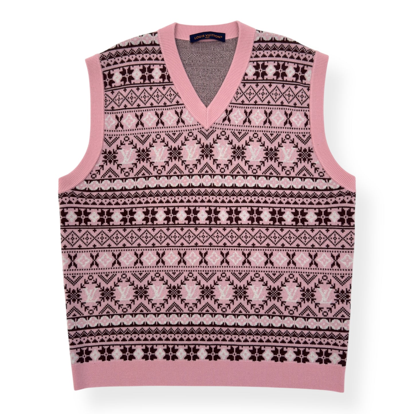 LOUIS VUITTON X TYLER THE CREATOR FAIR ISLE JACQUARD MERINO WOOL VEST LUXURY PINK XXL