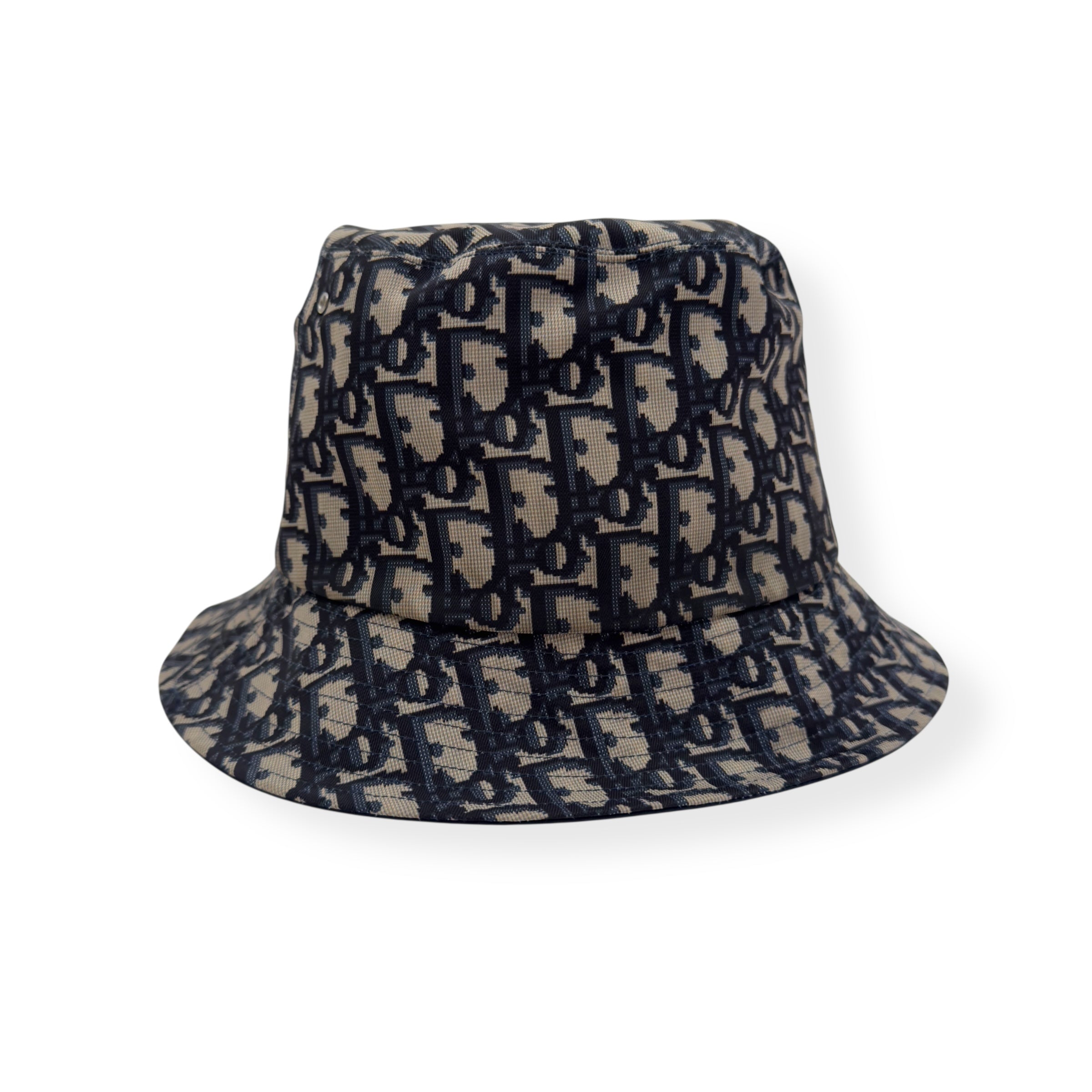 DIOR REVERSIBLE TEDDY-D SMALL BRIM BUCKET HAT NAVY / BEIGE M