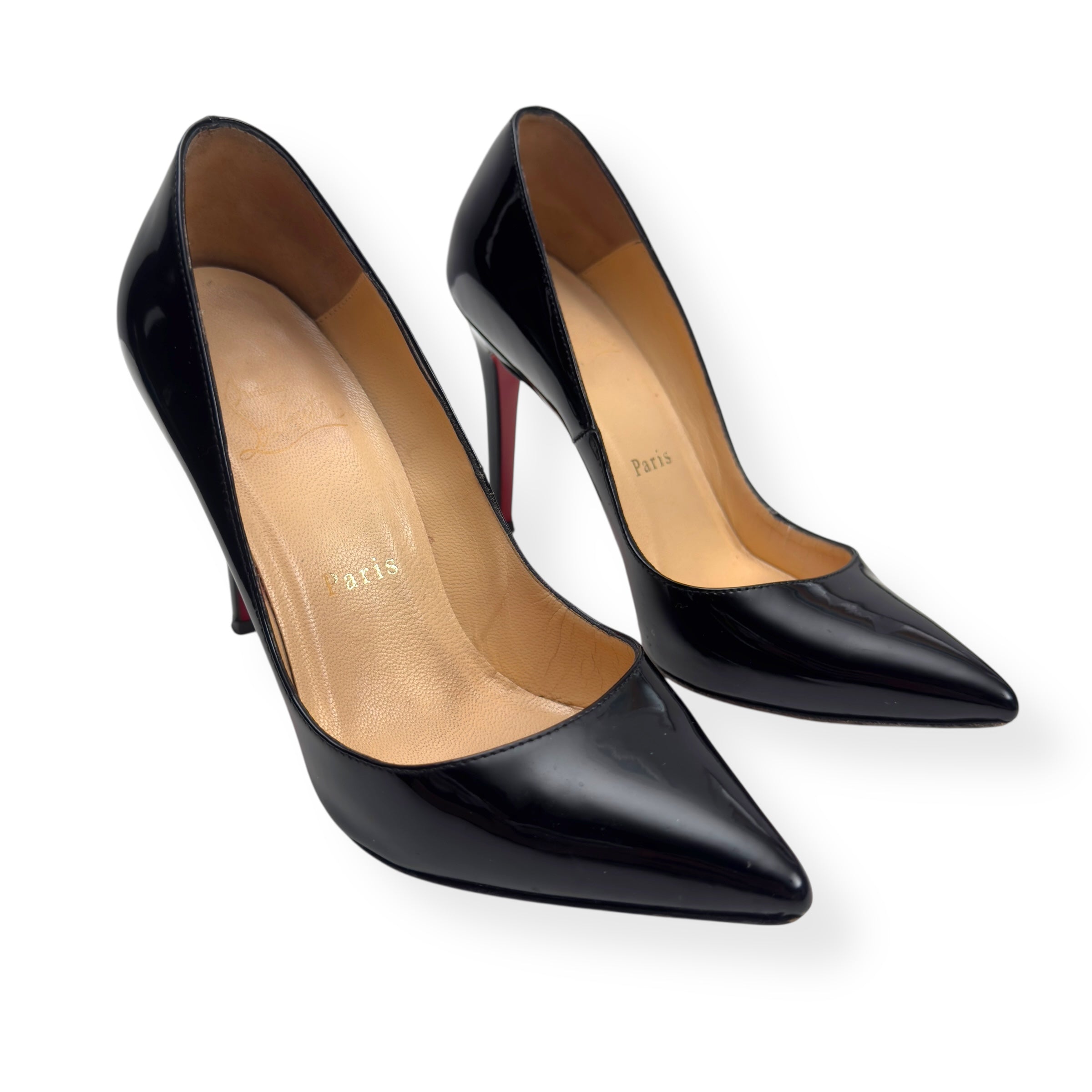 CHRISTIAN LOUBOUTIN PIGALLE 100MM PATENT LEATHER HEELS BLACK / RED 36 / UK3