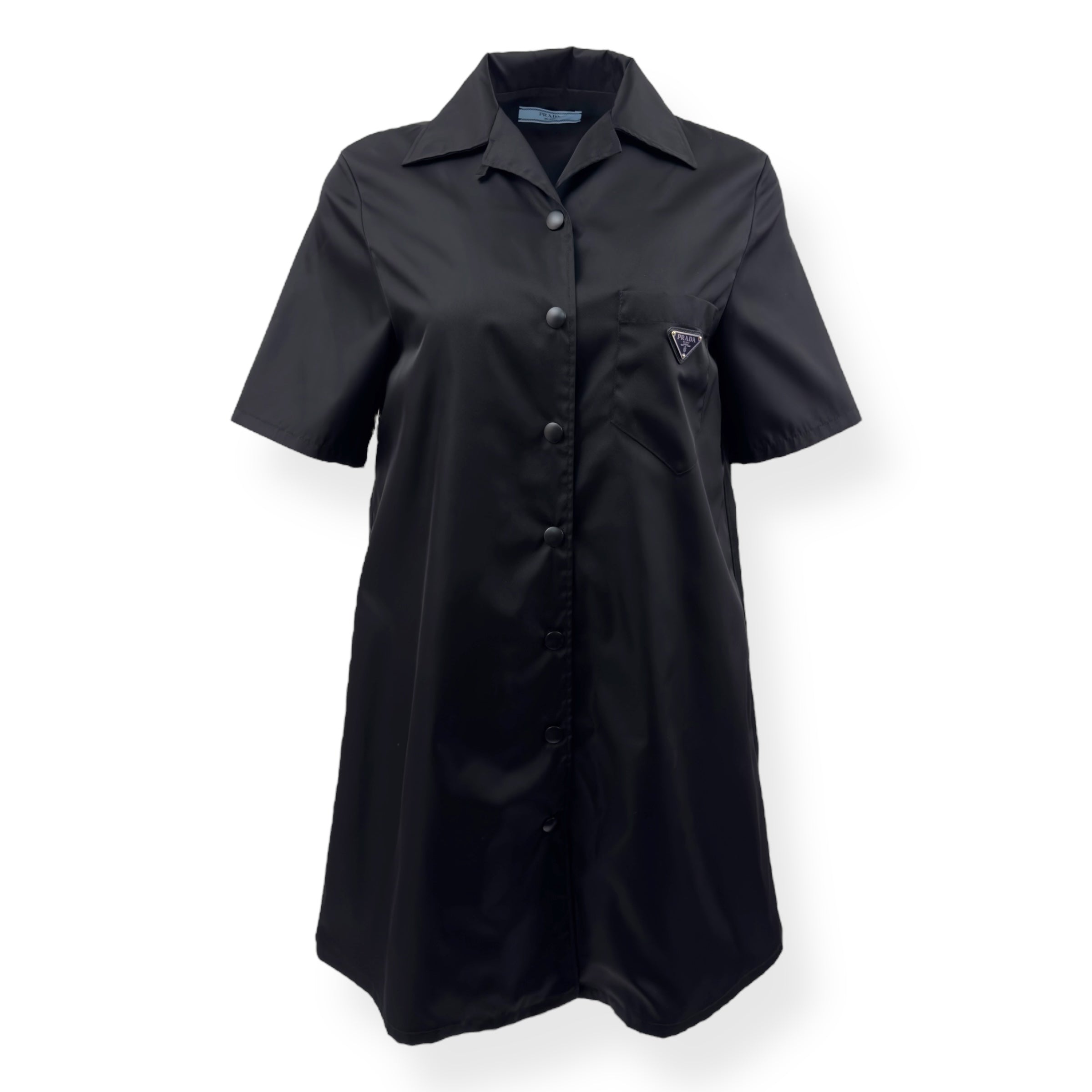 PRADA RE-NYLON LOGO-PATCH MINIDRESS BLACK 36 / UK4 / UK6