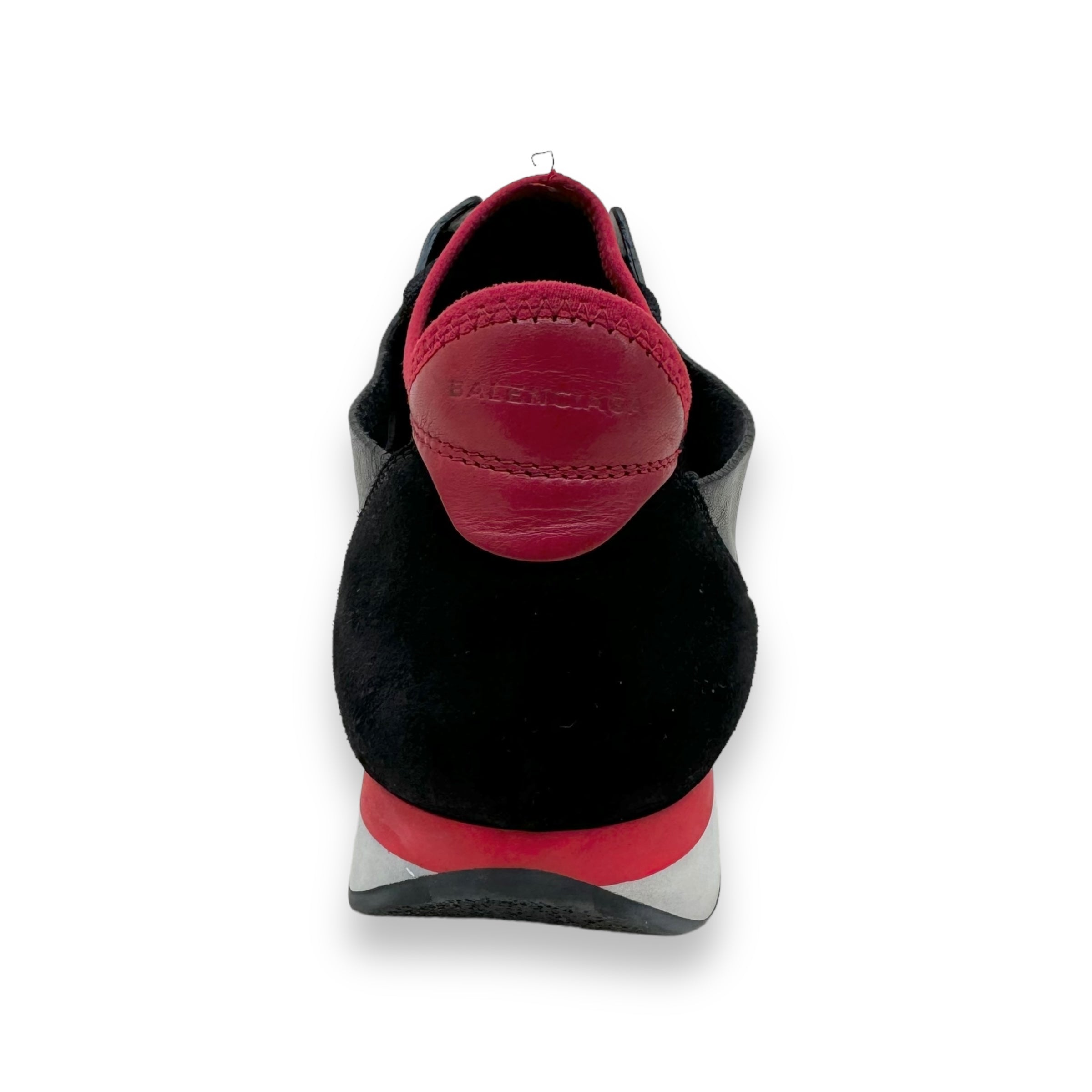 BALENCIAGA LEATHER / MESH RACE RUNNER SNEAKER BLACK / RED UK9