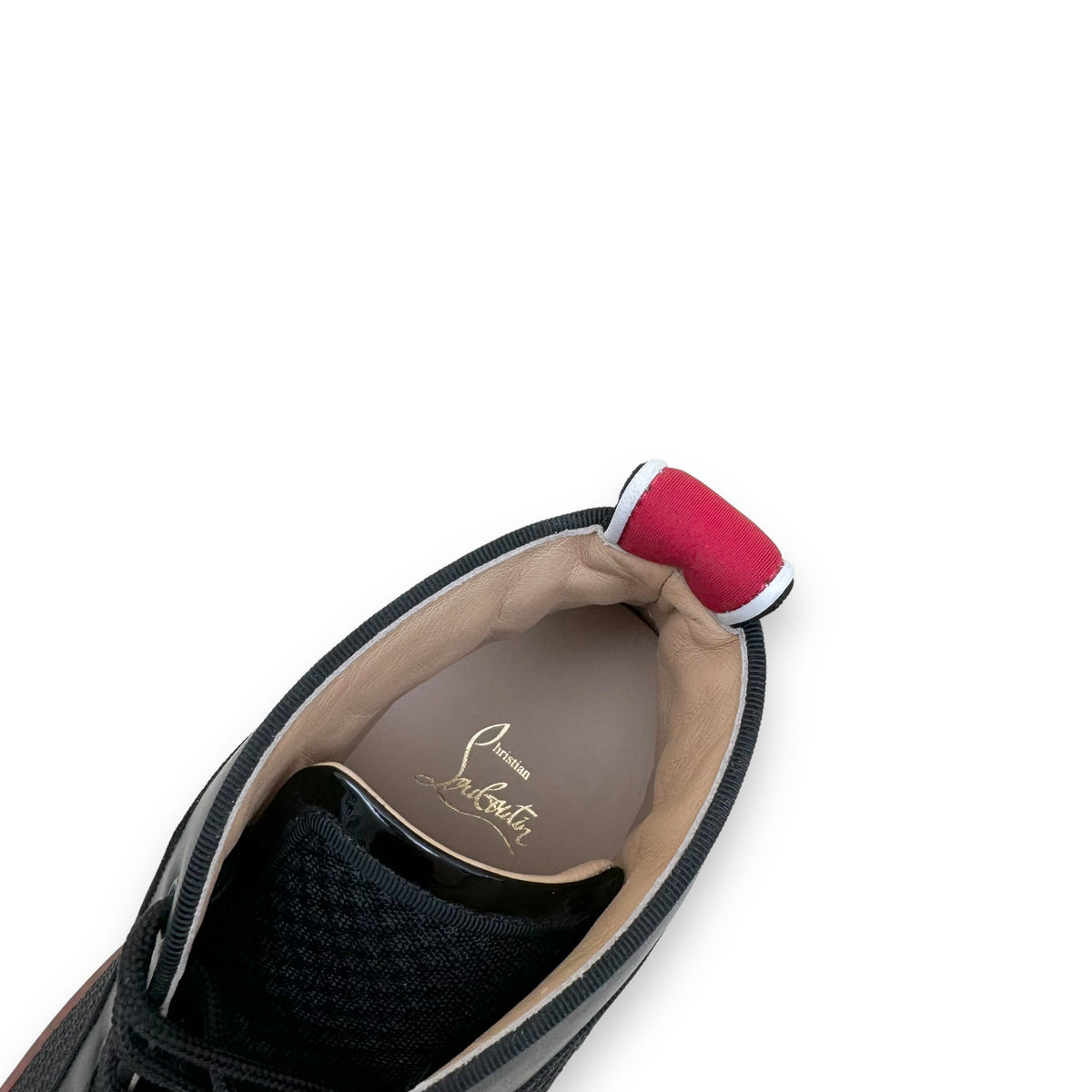 CHRISTIAN LOUBOUTIN FUN LOU SPIKE HIGH TOP SNEAKER BLACK / RED UK9