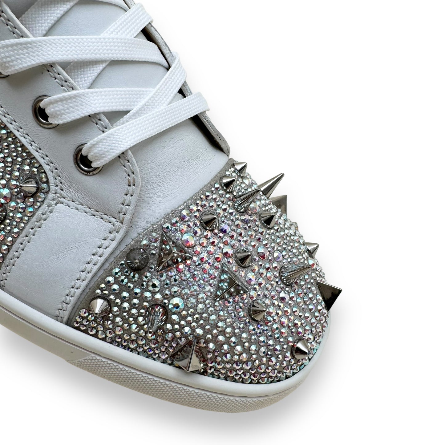 CHRISTIAN LOUBOUTIN PIK SPIKE HIGH TOP SNEAKER WHITE / SILVER UK8