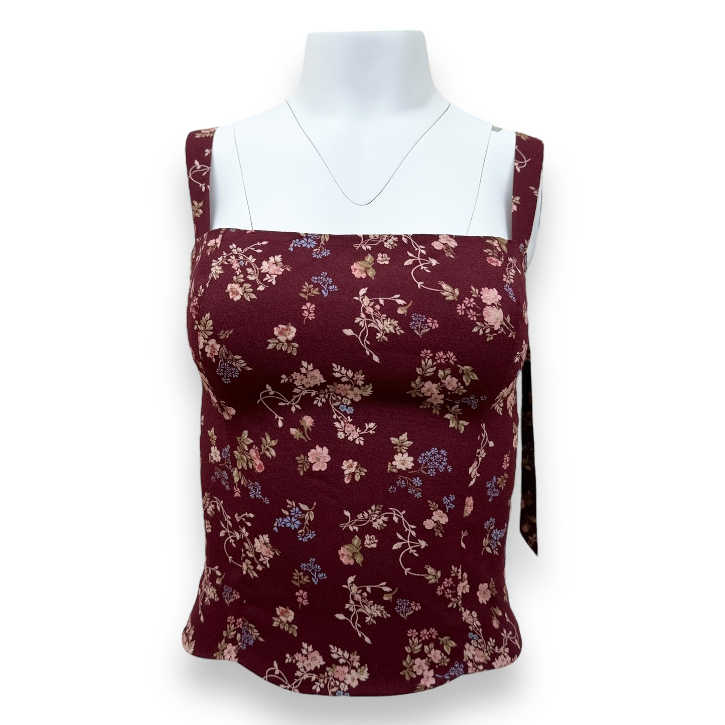 REFORMATION ELLORA FLORAL-PRINT TOP BURGUNDY UK8