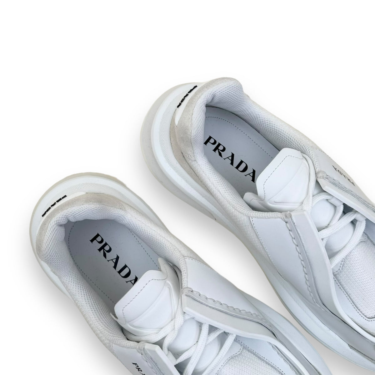 PRADA SYSTEME BRUSHED LEATHER SNEAKER WHITE UK9.5