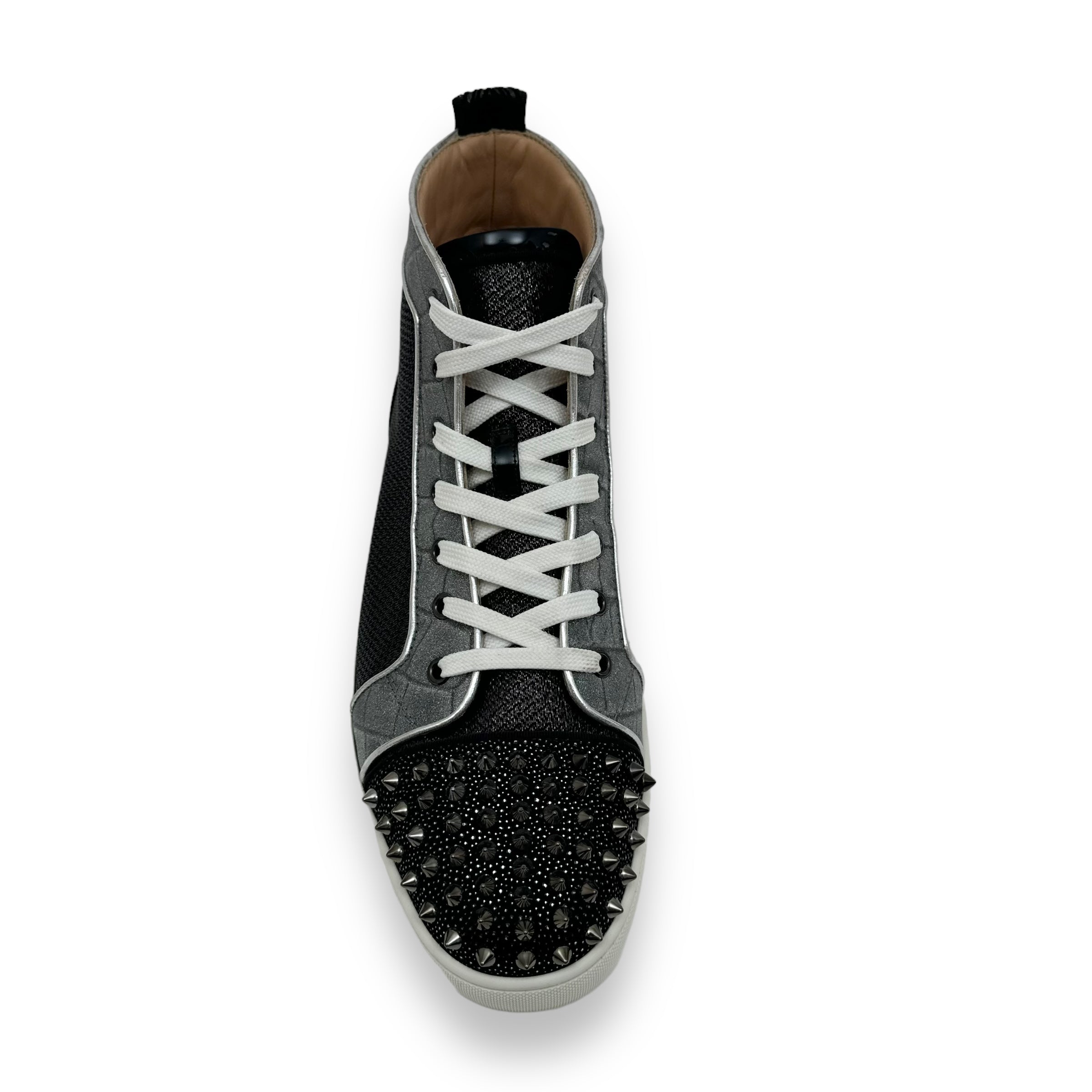 CHRISTIAN LOUBOUTIN LOU SPIKES ORLATO FLAT SNEAKER BLACK / SILVER UK11