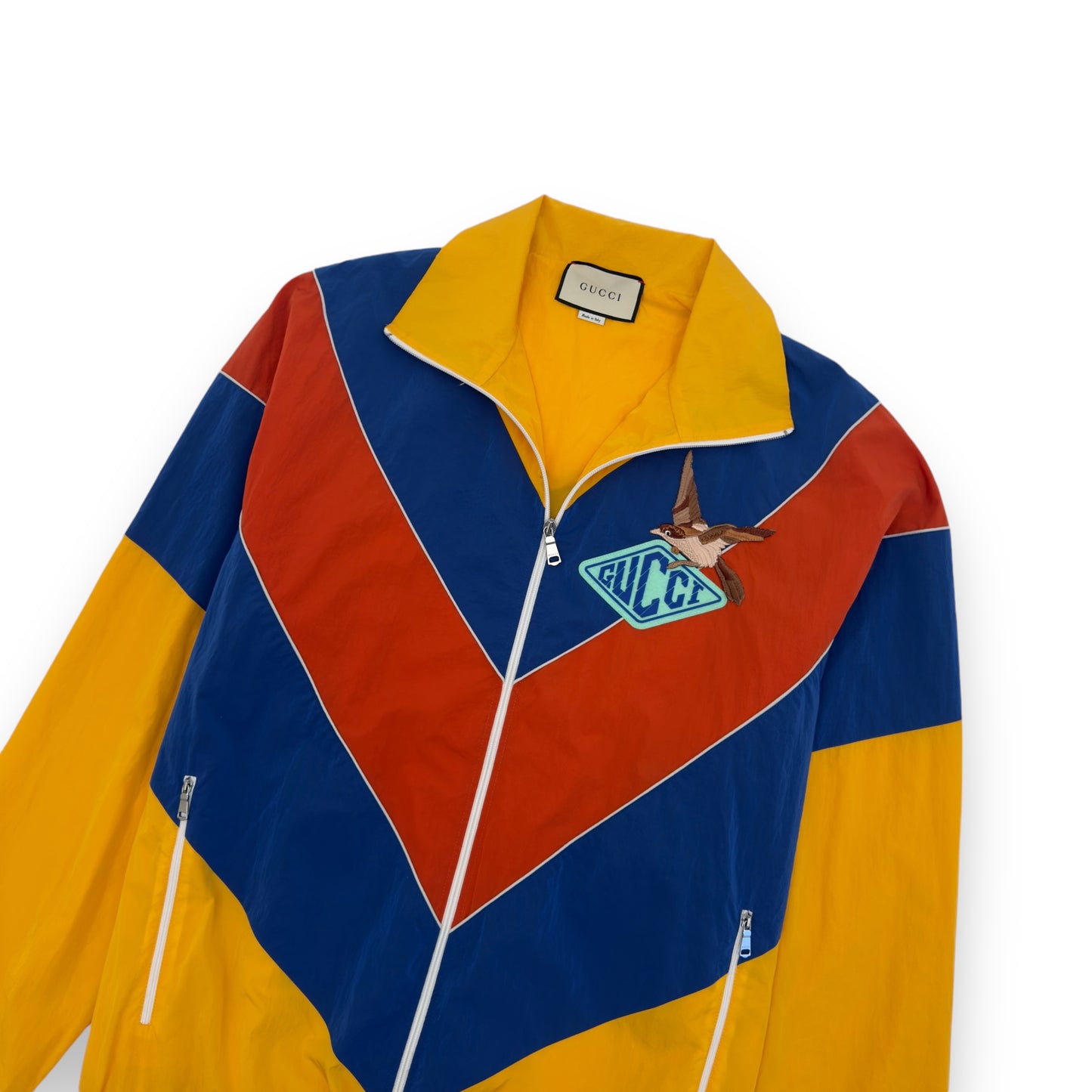 GUCCI APPLIQUÉD COLOUR-BLOCK SHELL JACKET MULTICOLOURED XL