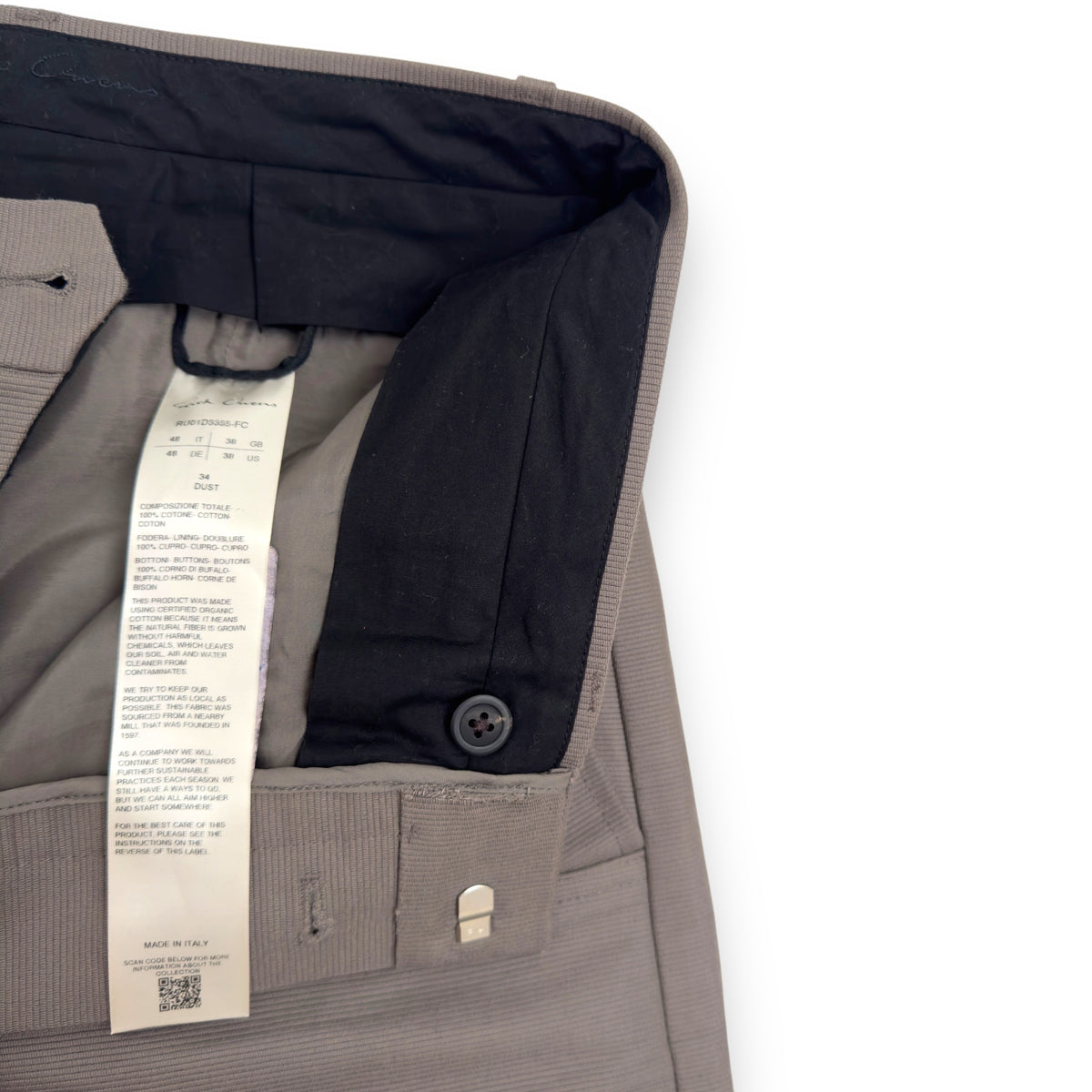 RICK OWENS TAILORED BELAS TROUSERS DUST W34”