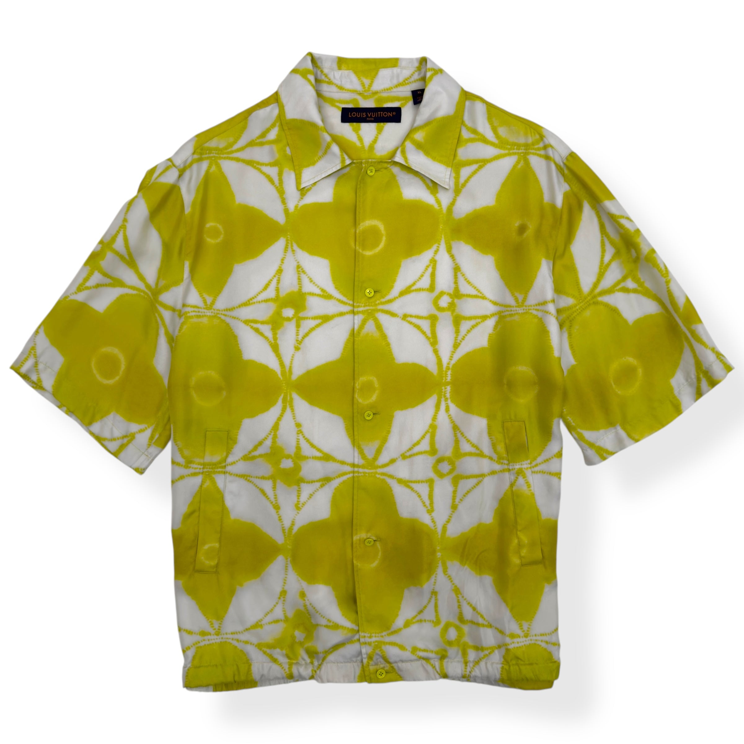 LOUIS VUITTON SHIBORI SHORT-SLEEVE SILK SHIRT YELLOW / WHITE XL