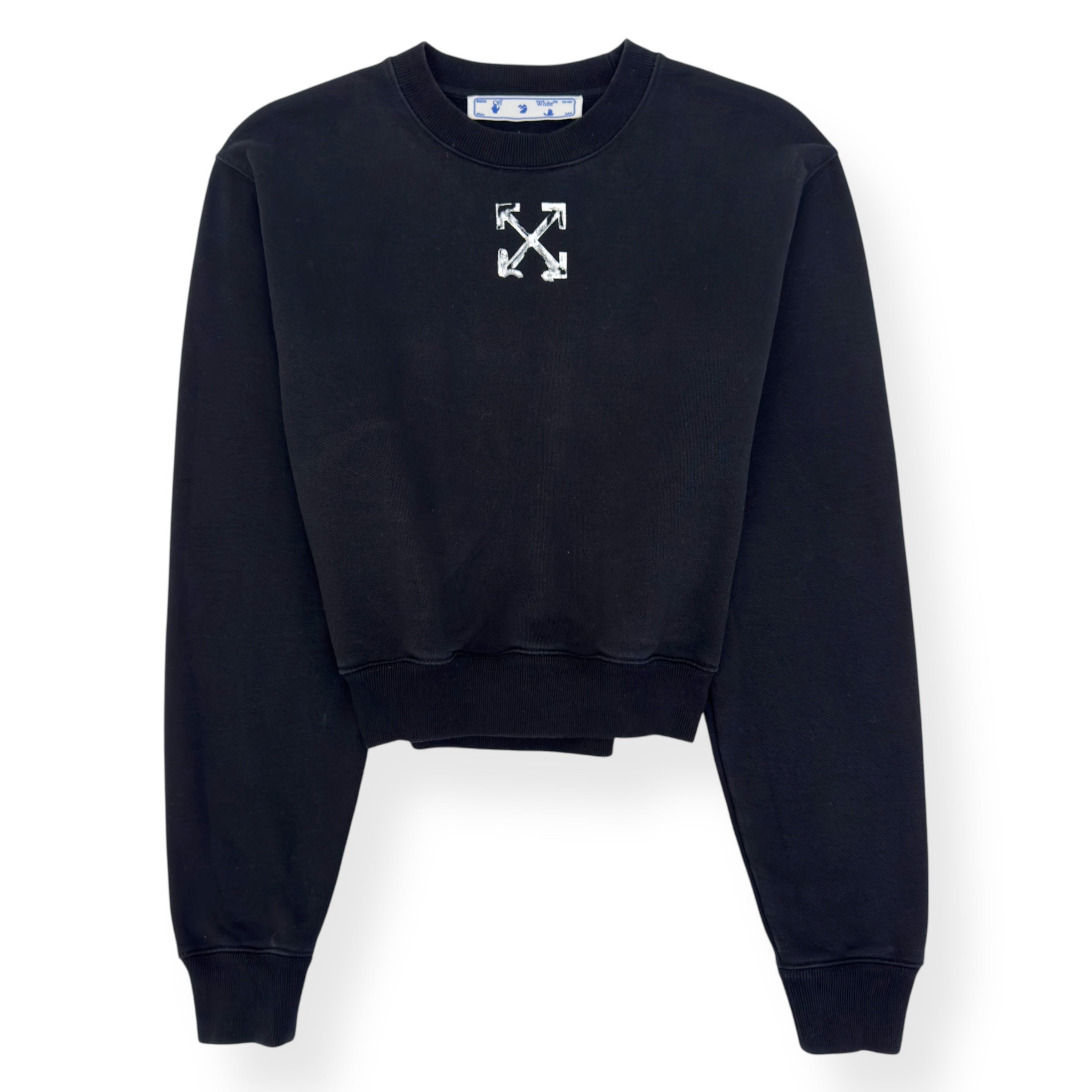 OFF-WHITE WOMENS LOGO PRINT CROPPED SWEATSHIRT BLACK / WHITE S