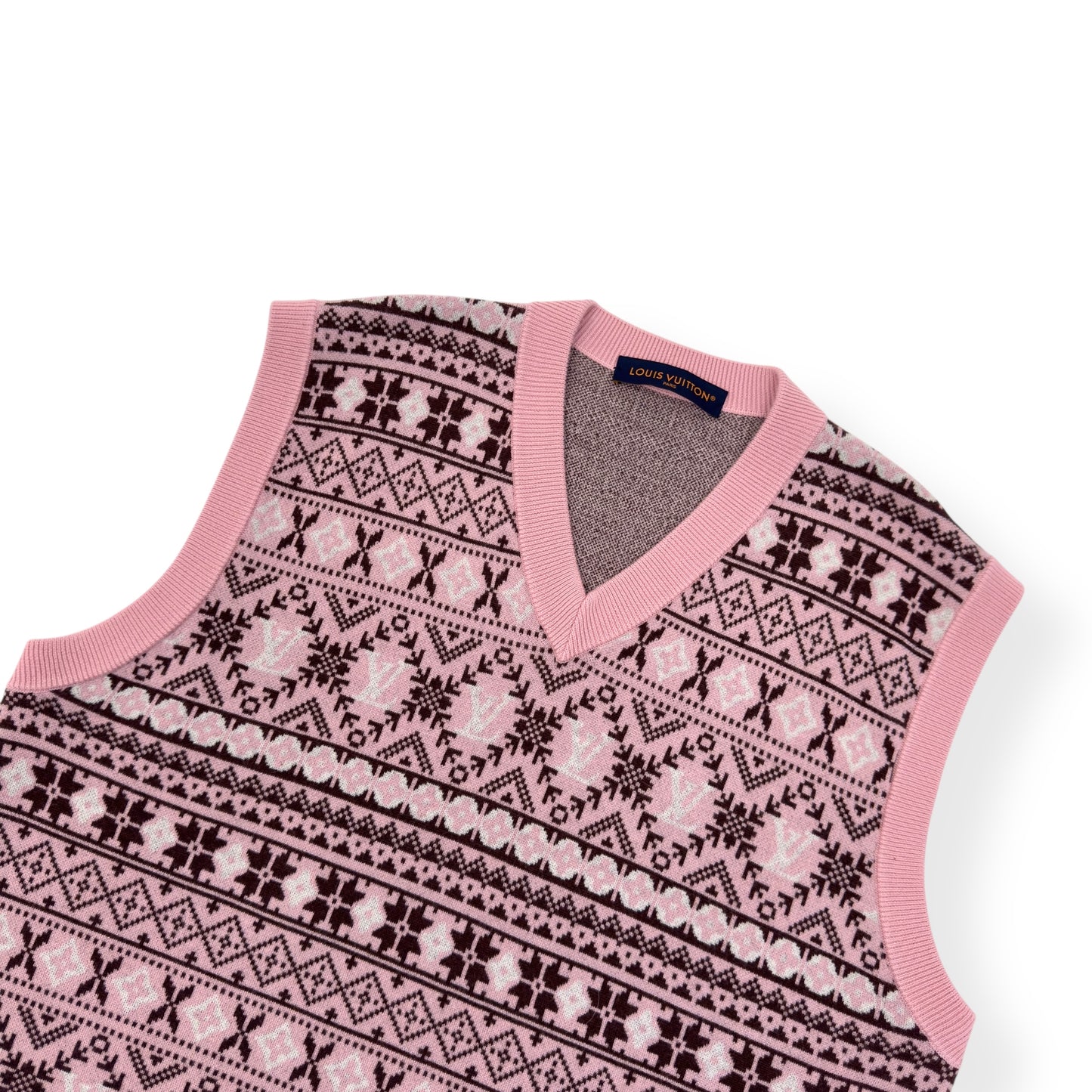 LOUIS VUITTON X TYLER THE CREATOR FAIR ISLE JACQUARD MERINO WOOL VEST LUXURY PINK XXL