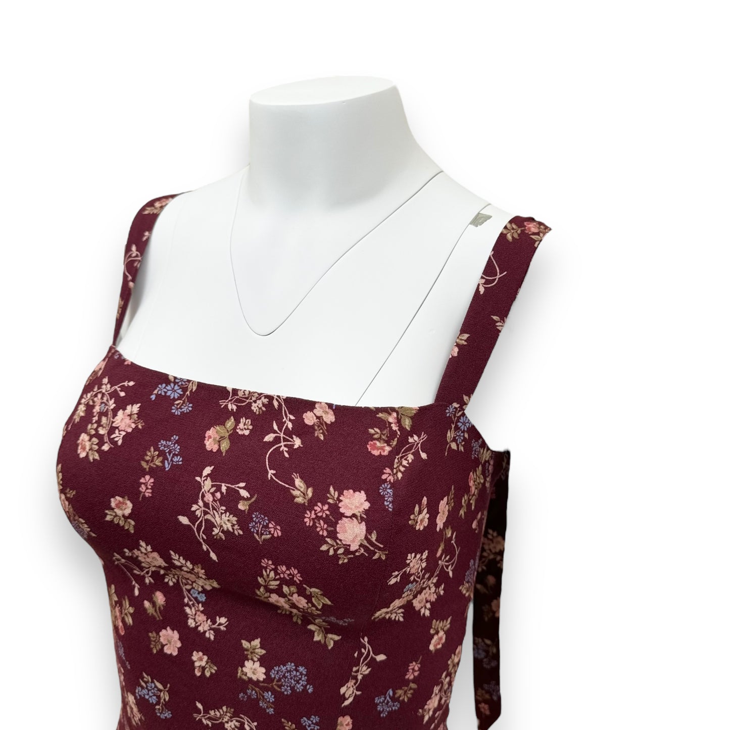 REFORMATION ELLORA FLORAL-PRINT TOP BURGUNDY UK8