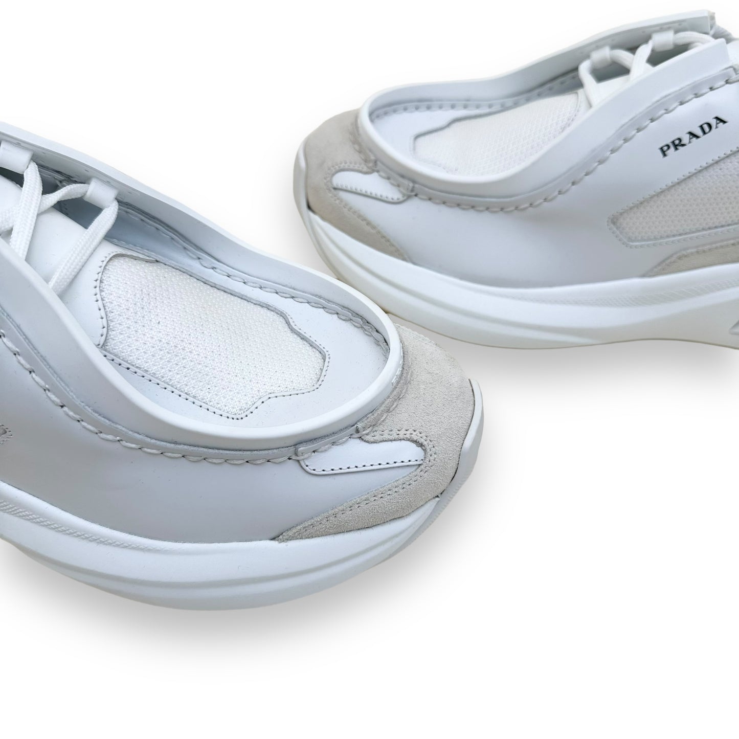 PRADA SYSTEME BRUSHED LEATHER SNEAKER WHITE UK9.5