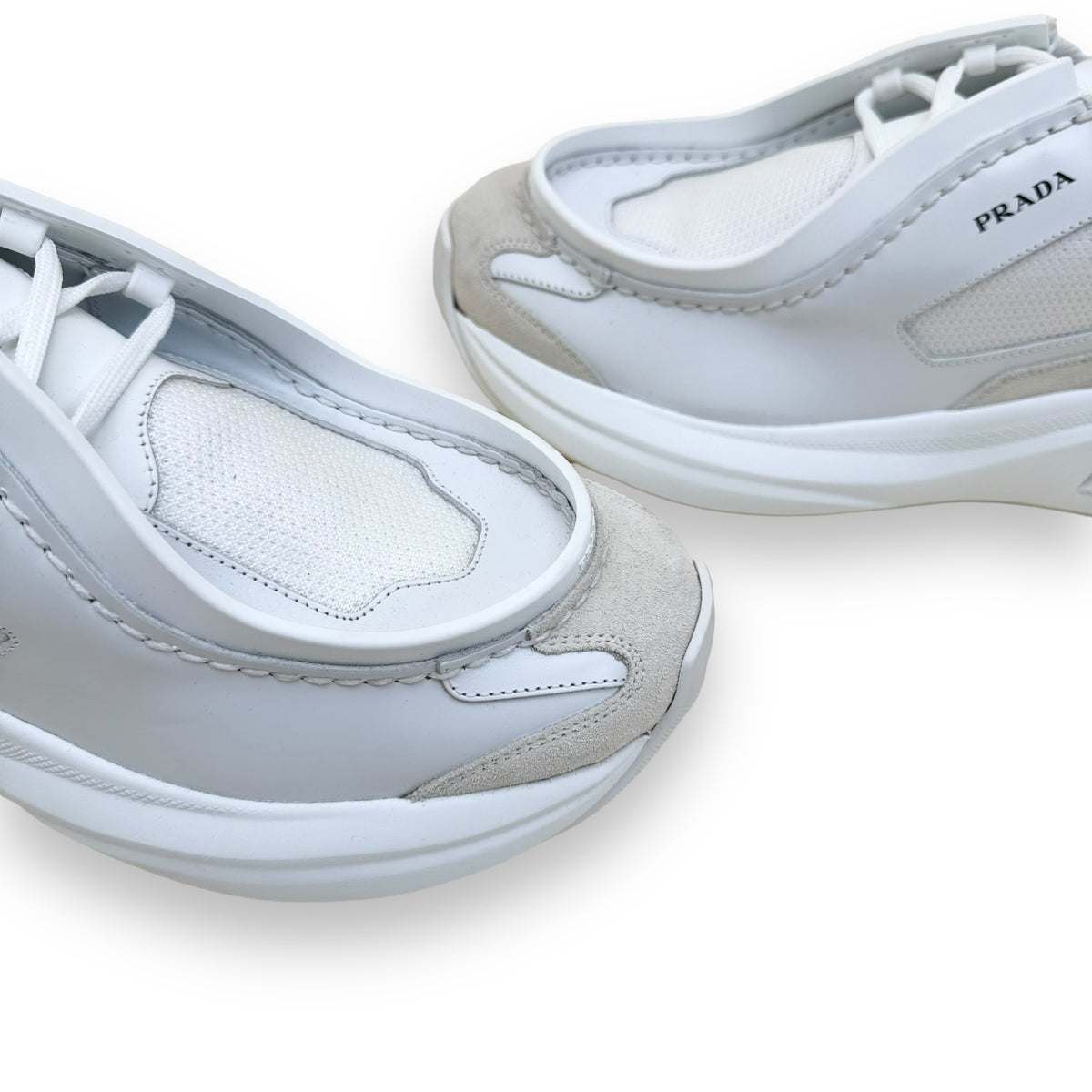 PRADA SYSTEME BRUSHED LEATHER SNEAKER WHITE UK9.5