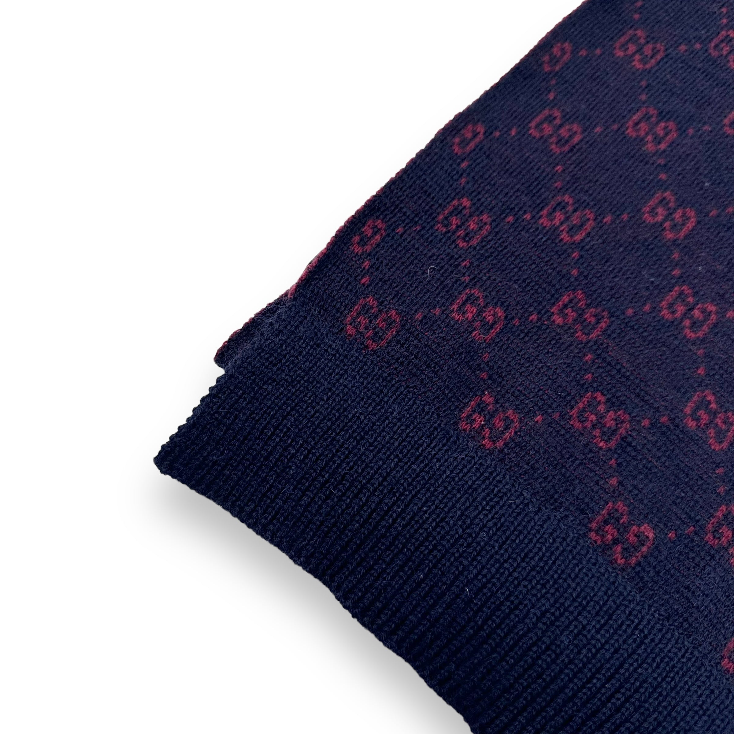 GUCCI GG WOOL SCARF NAVY / RED O/S