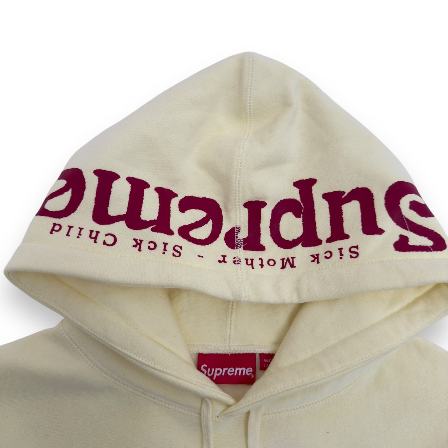 SUPREME SICK MOTHER HOODIE PALE YELLOW / RED XL