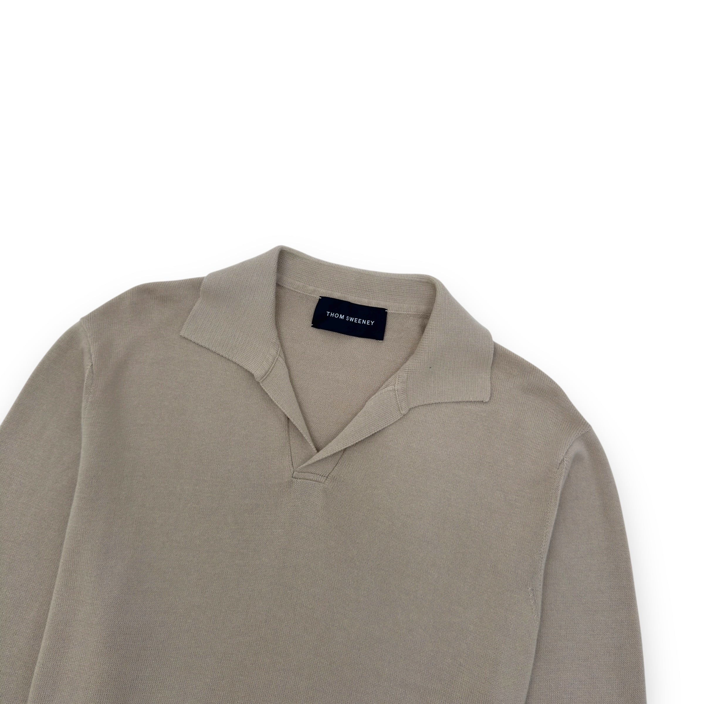 THOM SWEENEY COTTON LONG SLEEVE SKIPPER POLO SHIRT BEIGE L