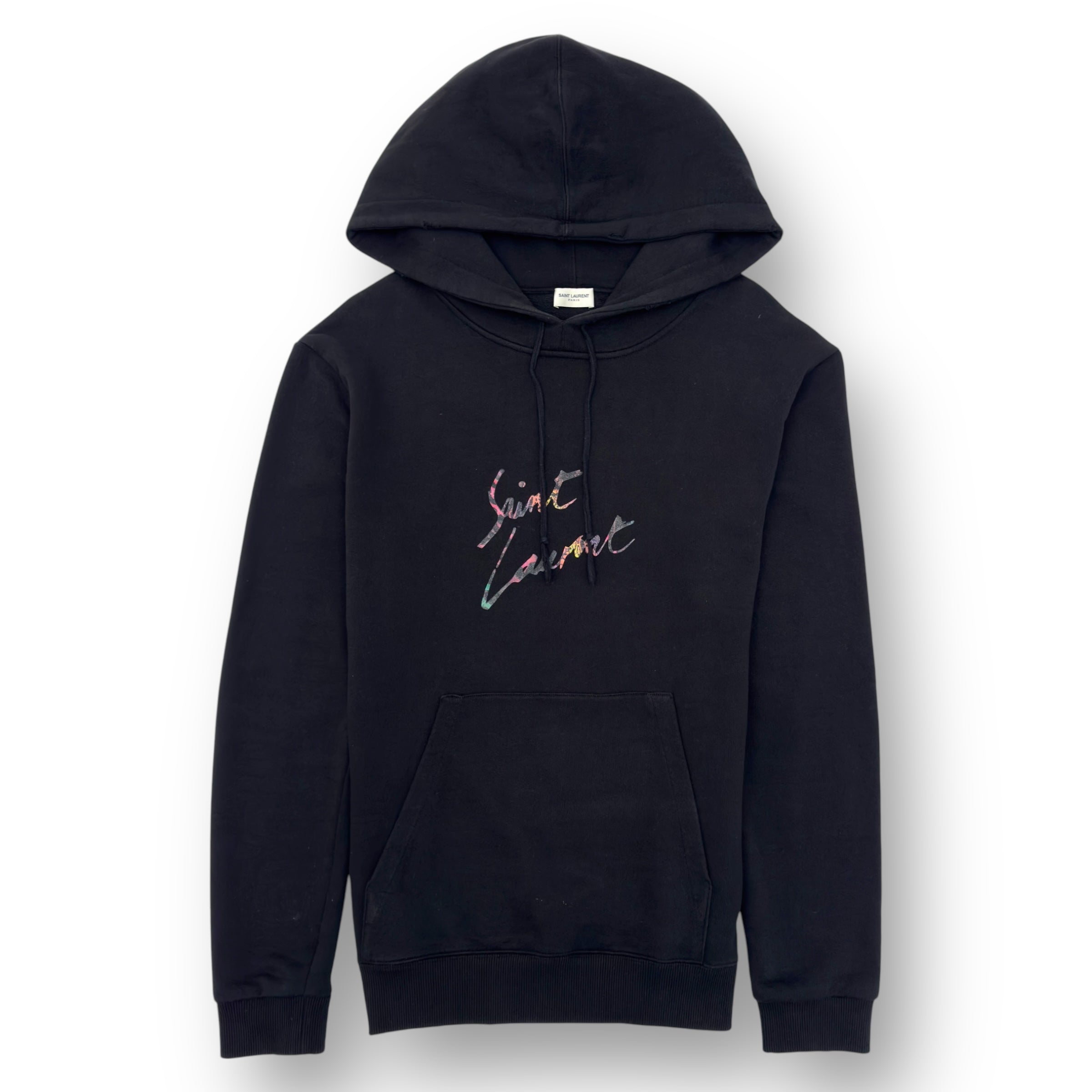 SAINT LAURENT SIGNATURE LOGO PRINT HOODIE BLACK L