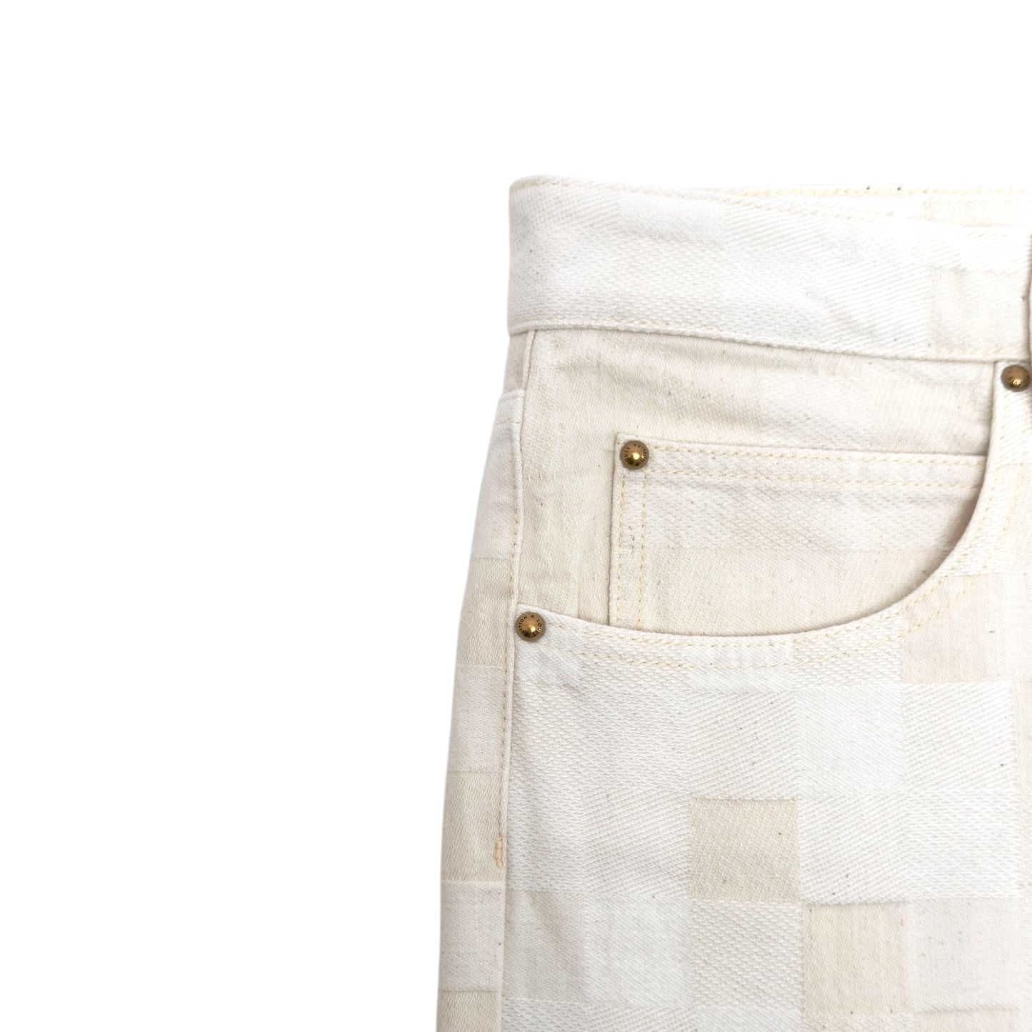 LOUIS VUITTON JACQUARD DENIM SKATE TROUSERS ECRU WHITE W34”