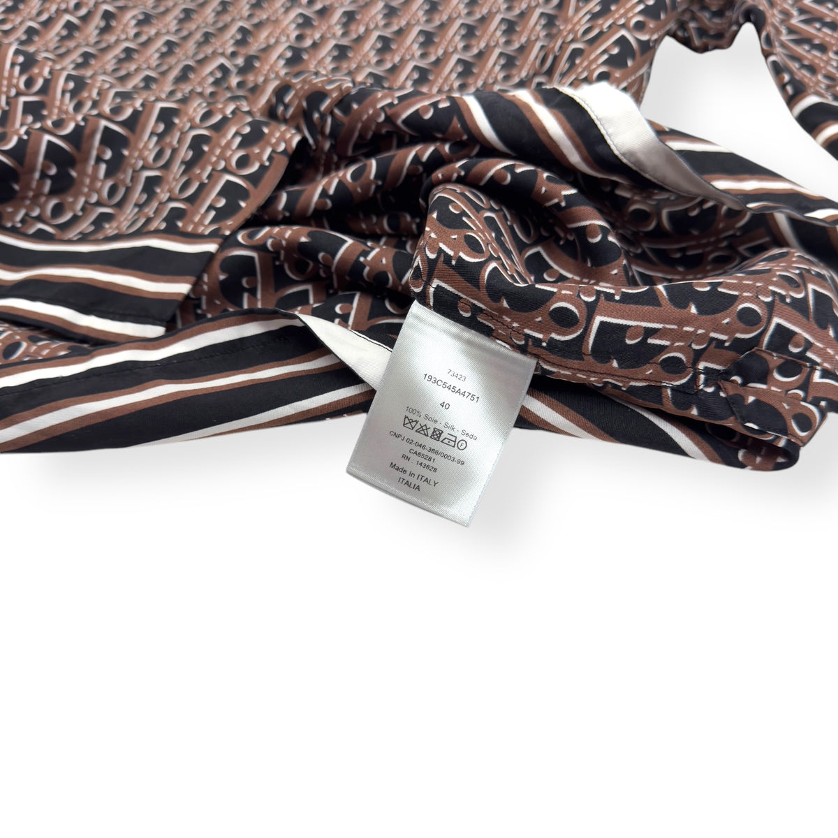 DIOR OBLIQUE SILK MONOGRAM SHIRT BROWN 40 / M