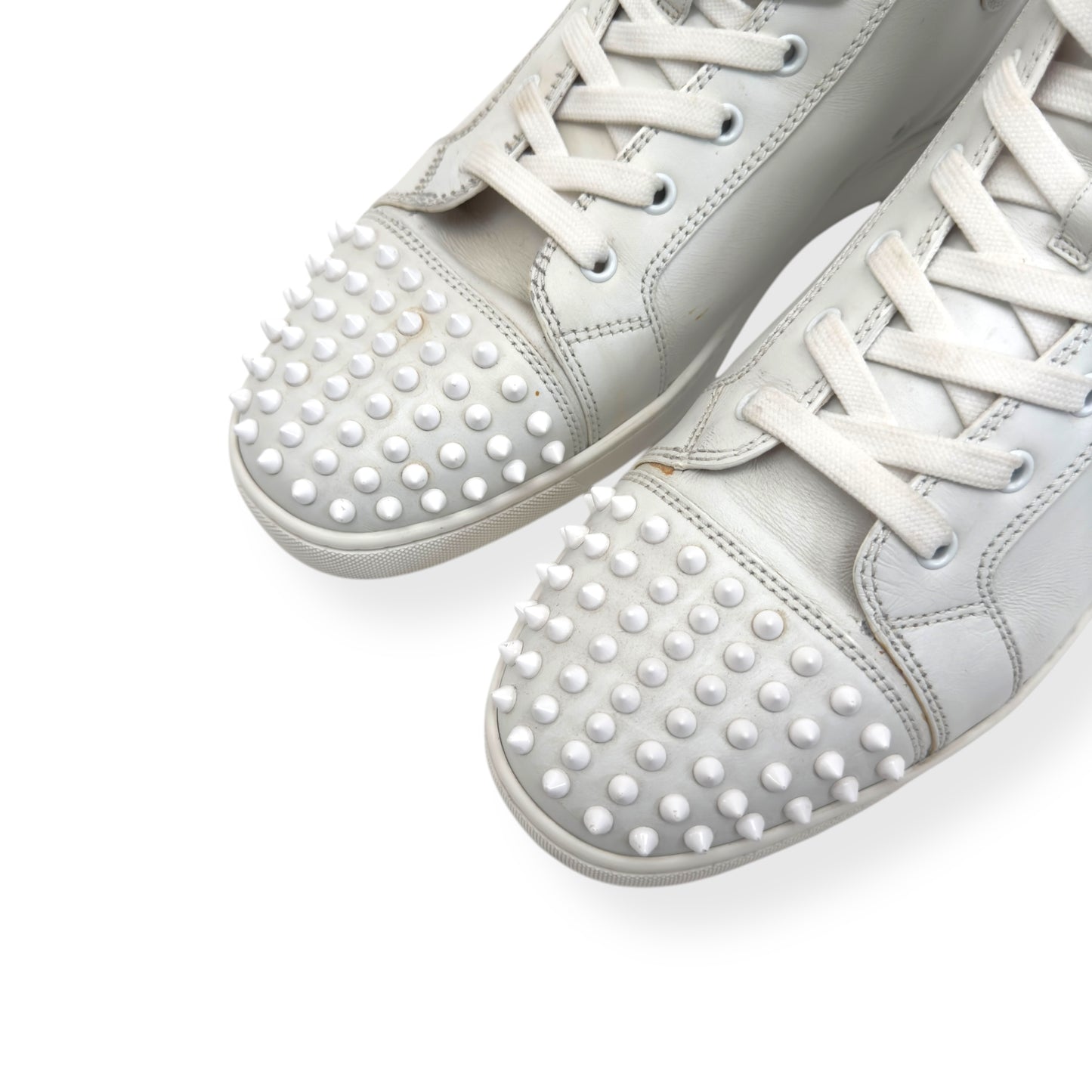 CHRISTIAN LOUBOUTIN LOU SPIKE FLAT CALF HIGH TOP SNEAKER WHITE UK10.5