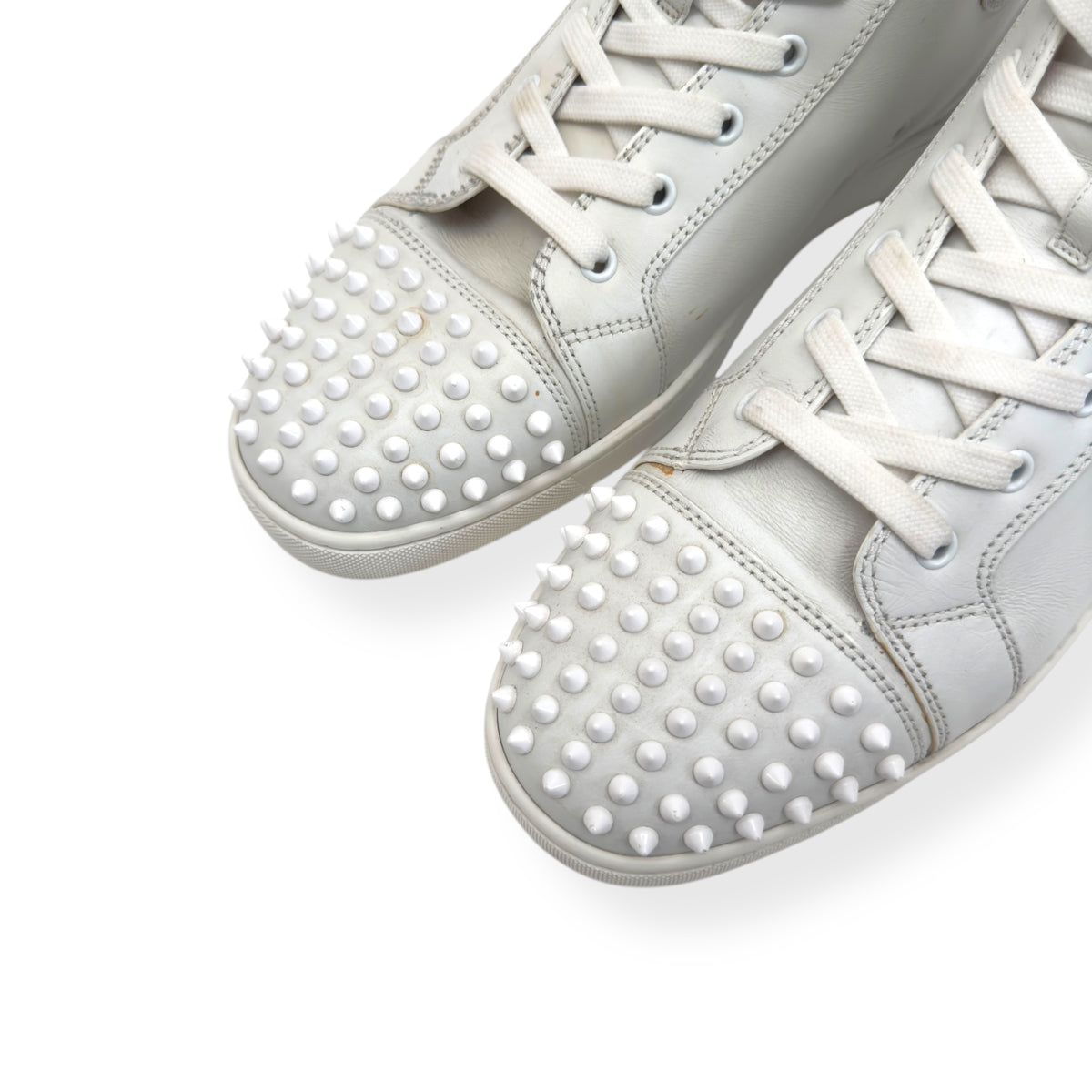 CHRISTIAN LOUBOUTIN LOU SPIKE FLAT CALF HIGH TOP SNEAKER WHITE UK10.5