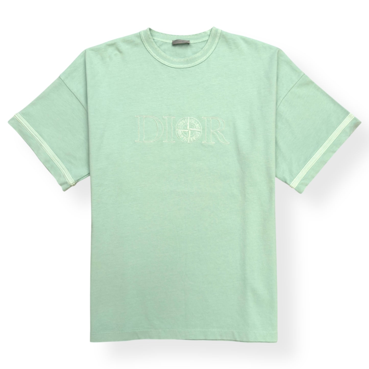 DIOR X STONE ISLAND OVERSIZED LOGO EMBROIDERED T-SHIRT TURQUOISE / WHITE XL