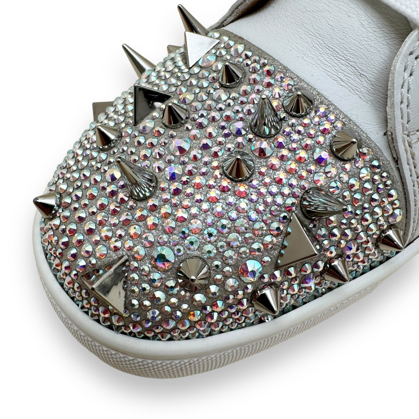CHRISTIAN LOUBOUTIN PIK SPIKE HIGH TOP SNEAKER WHITE / SILVER UK8