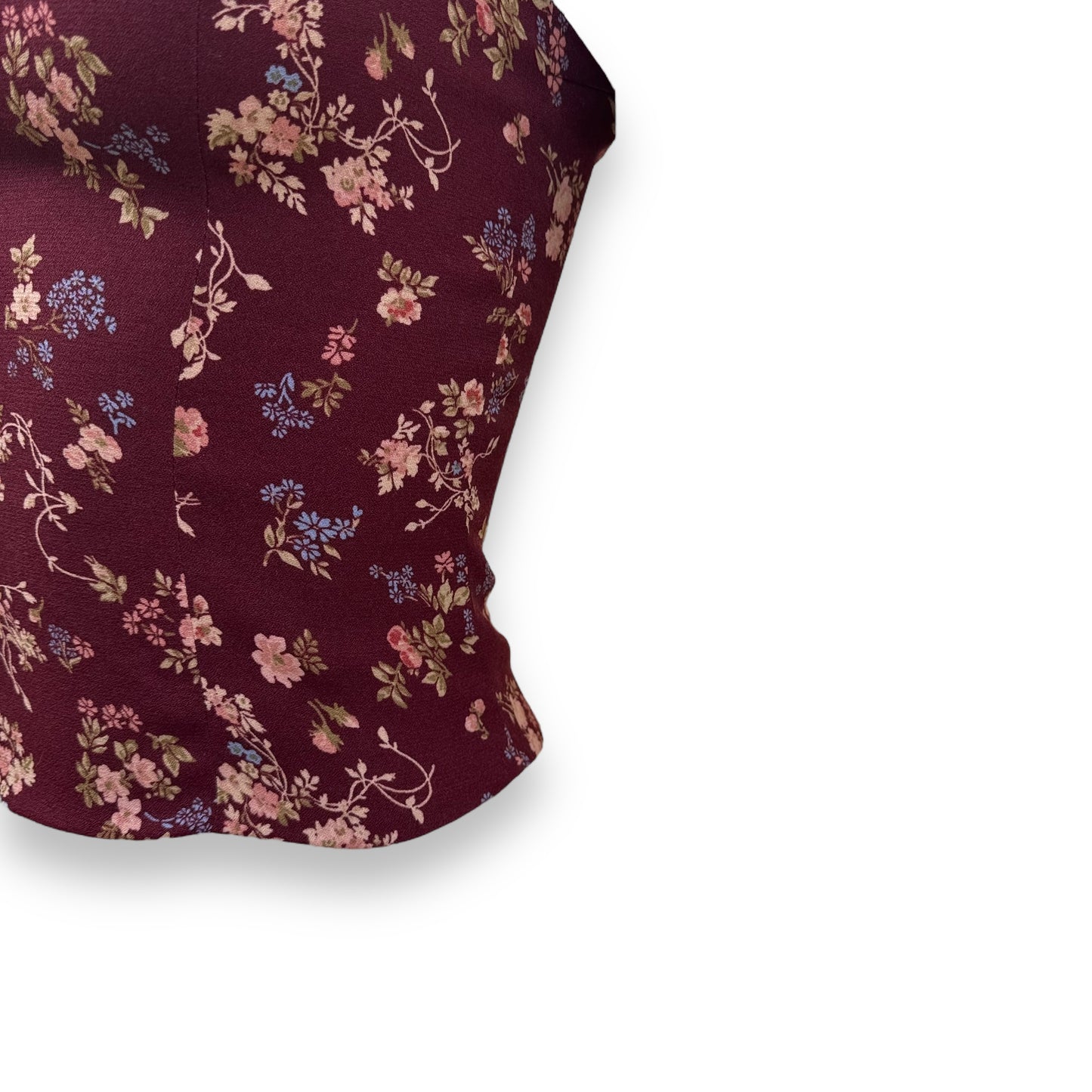 REFORMATION ELLORA FLORAL-PRINT TOP BURGUNDY UK8