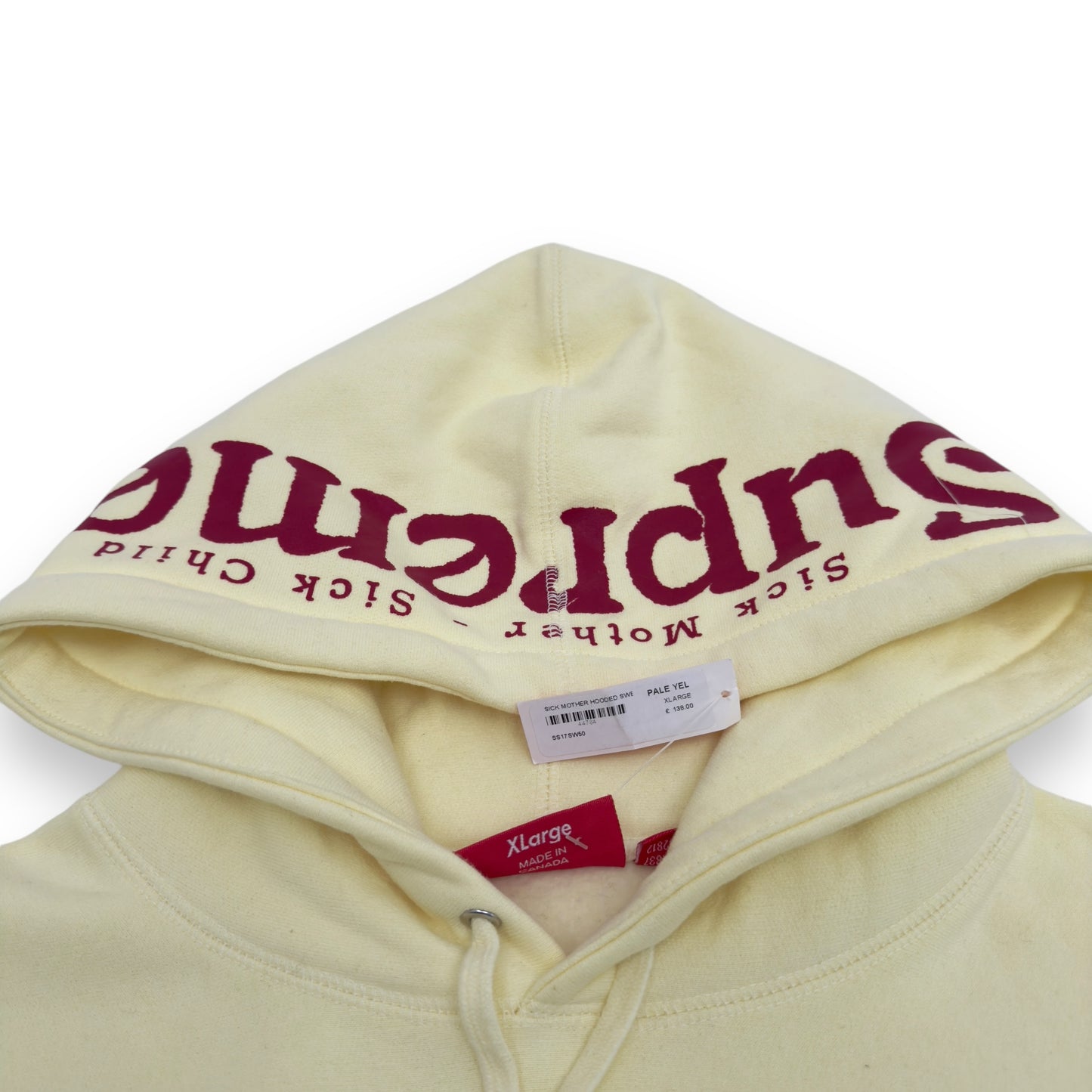 SUPREME SICK MOTHER HOODIE PALE YELLOW / RED XL